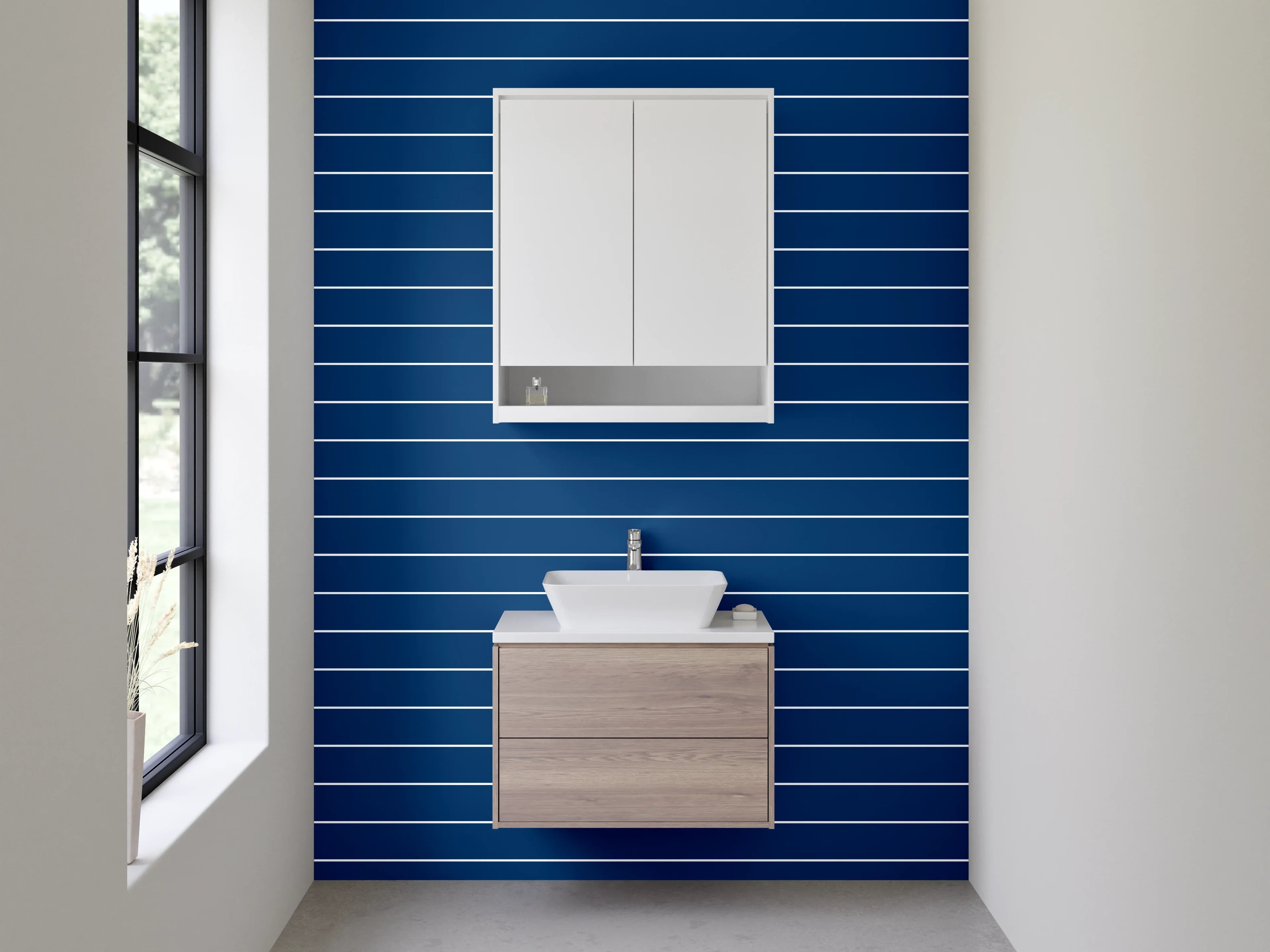 Waschbecken-Rückwand - Blaue Streifen-Textur mit Linienmuster