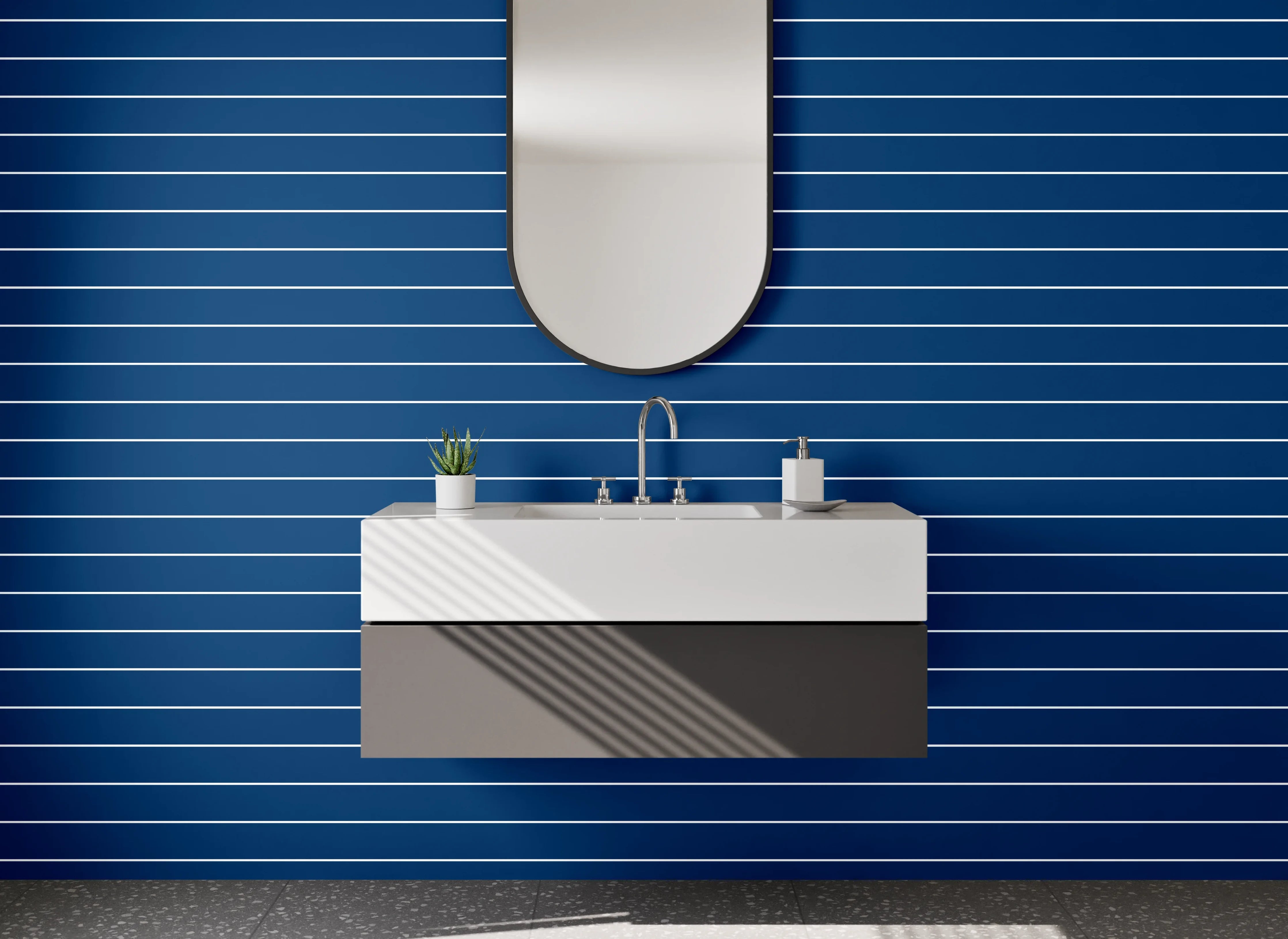 Waschbecken-Rückwand - Blaue Streifen-Textur mit Linienmuster