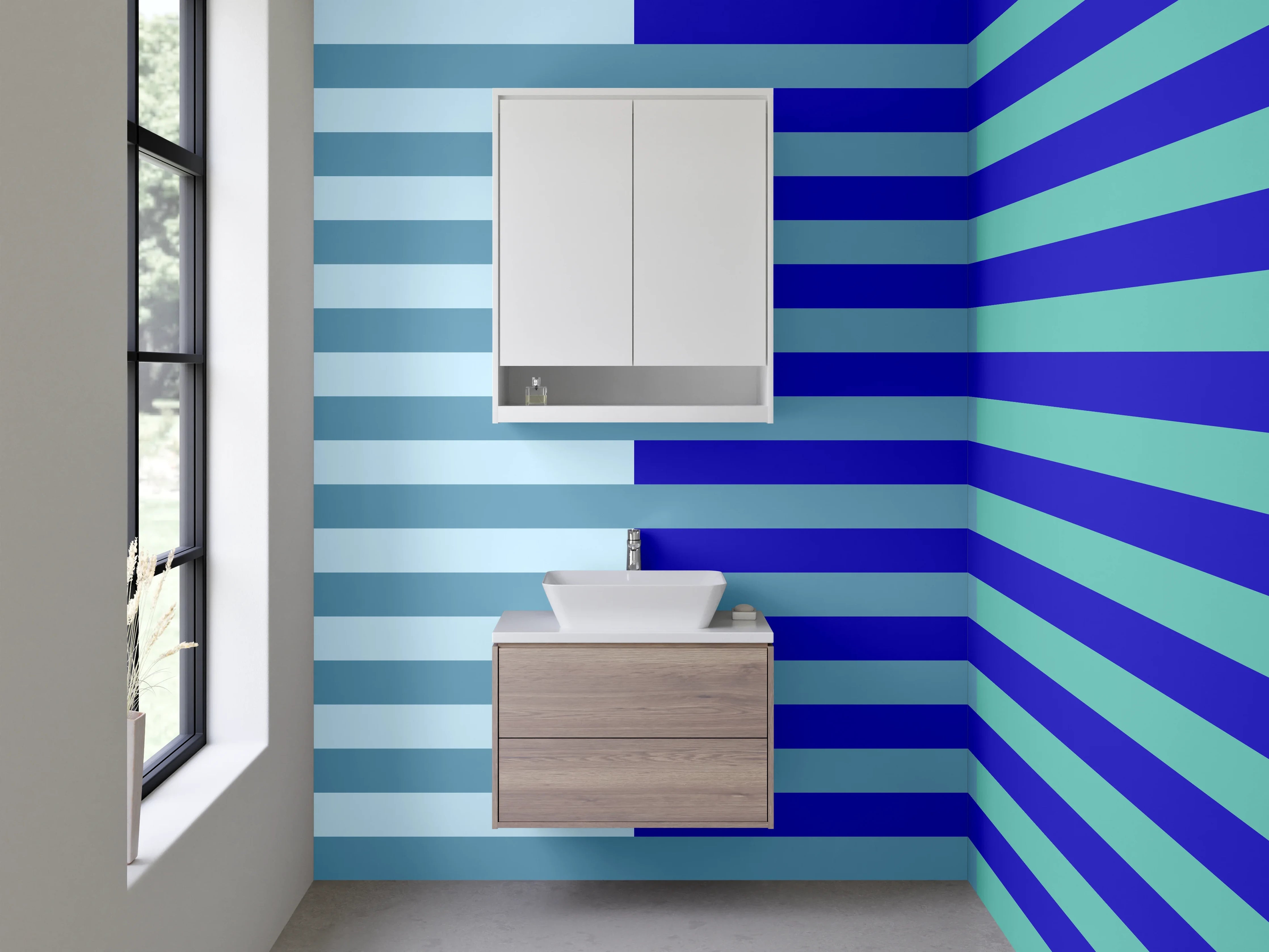 Waschbecken-Rückwand - Blaue Streifen im digitalen Design