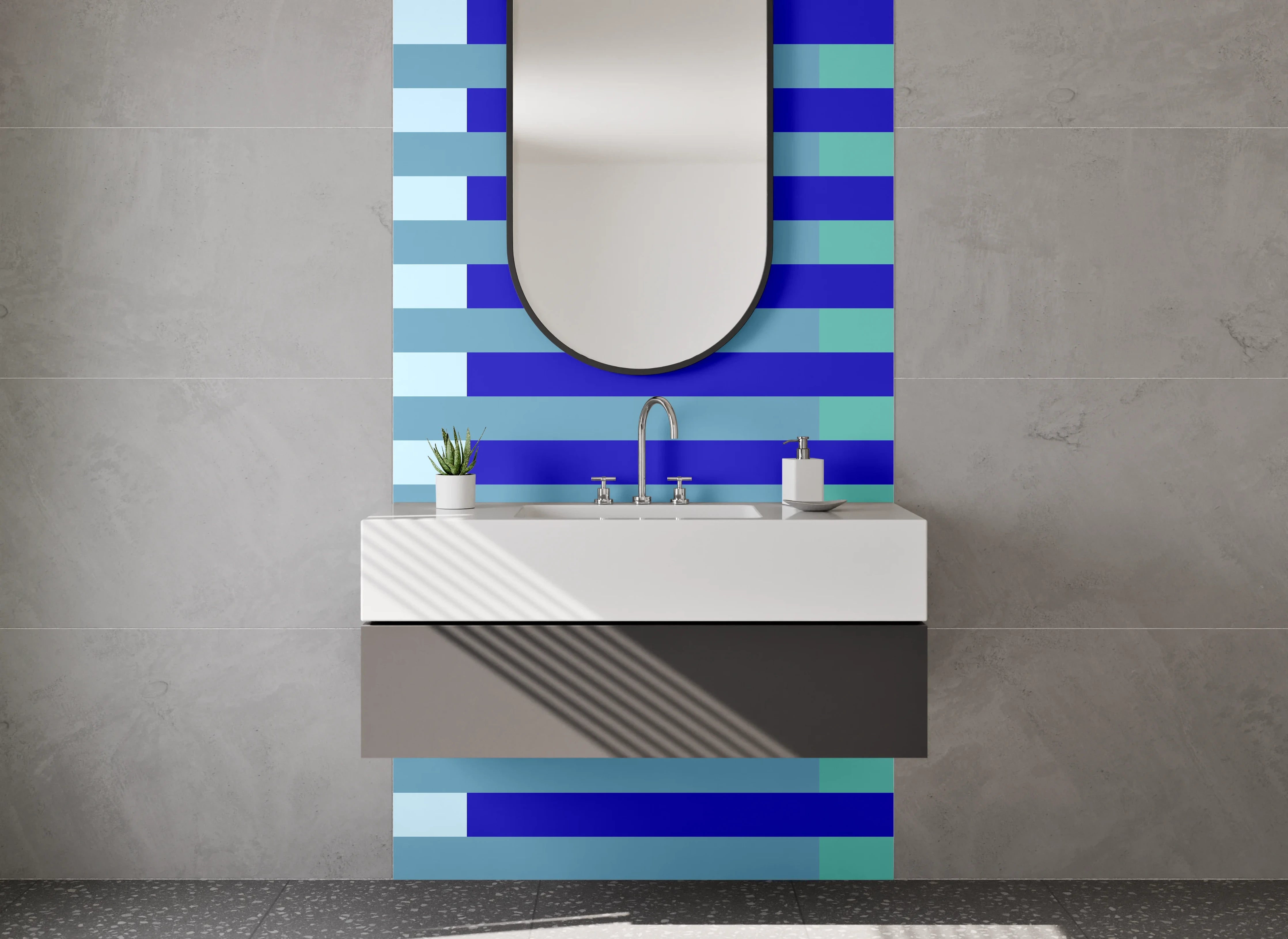 Waschbecken-Rückwand - Blaue Streifen im digitalen Design