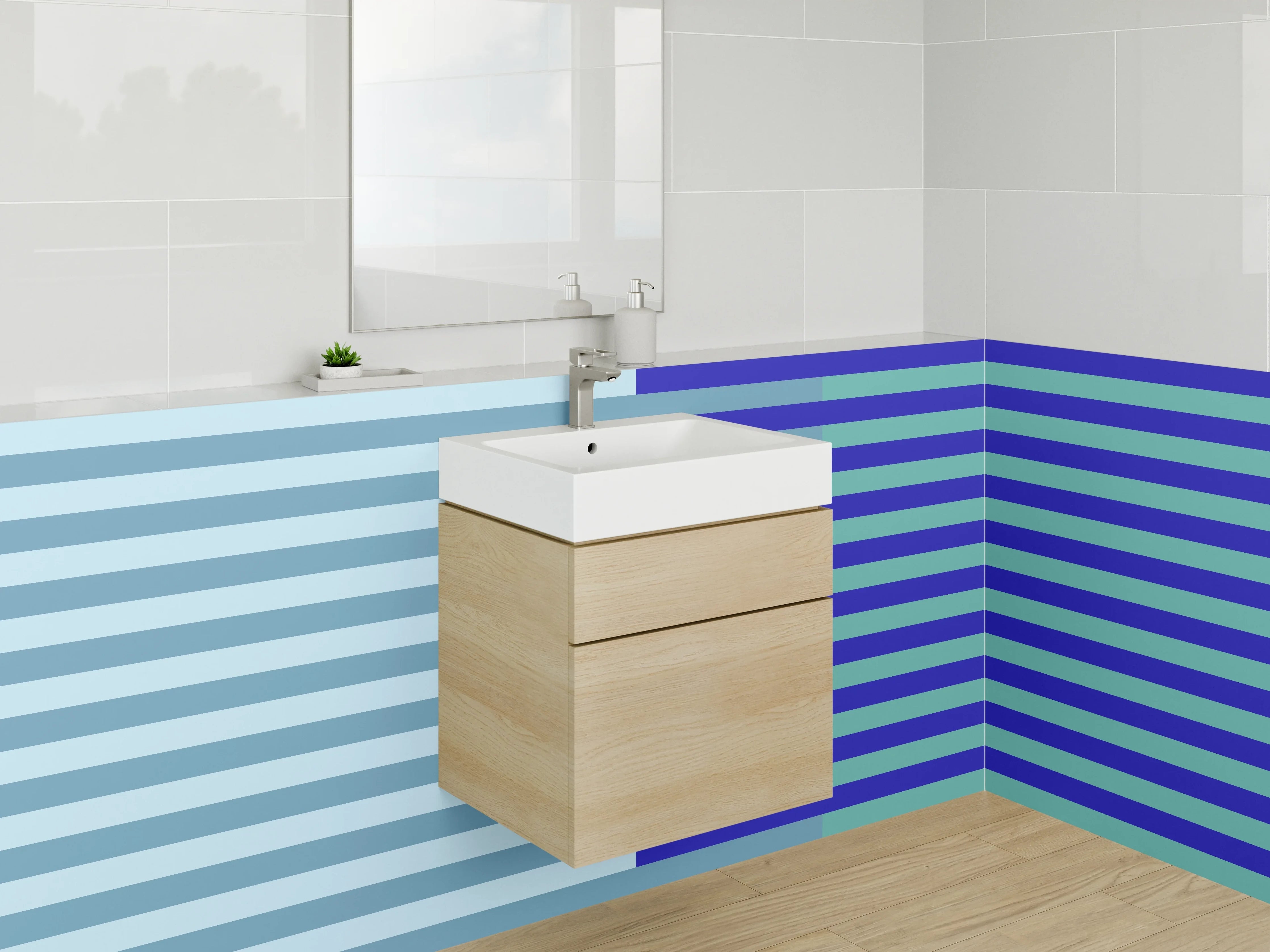 Waschbecken-Rückwand - Blaue Streifen im digitalen Design