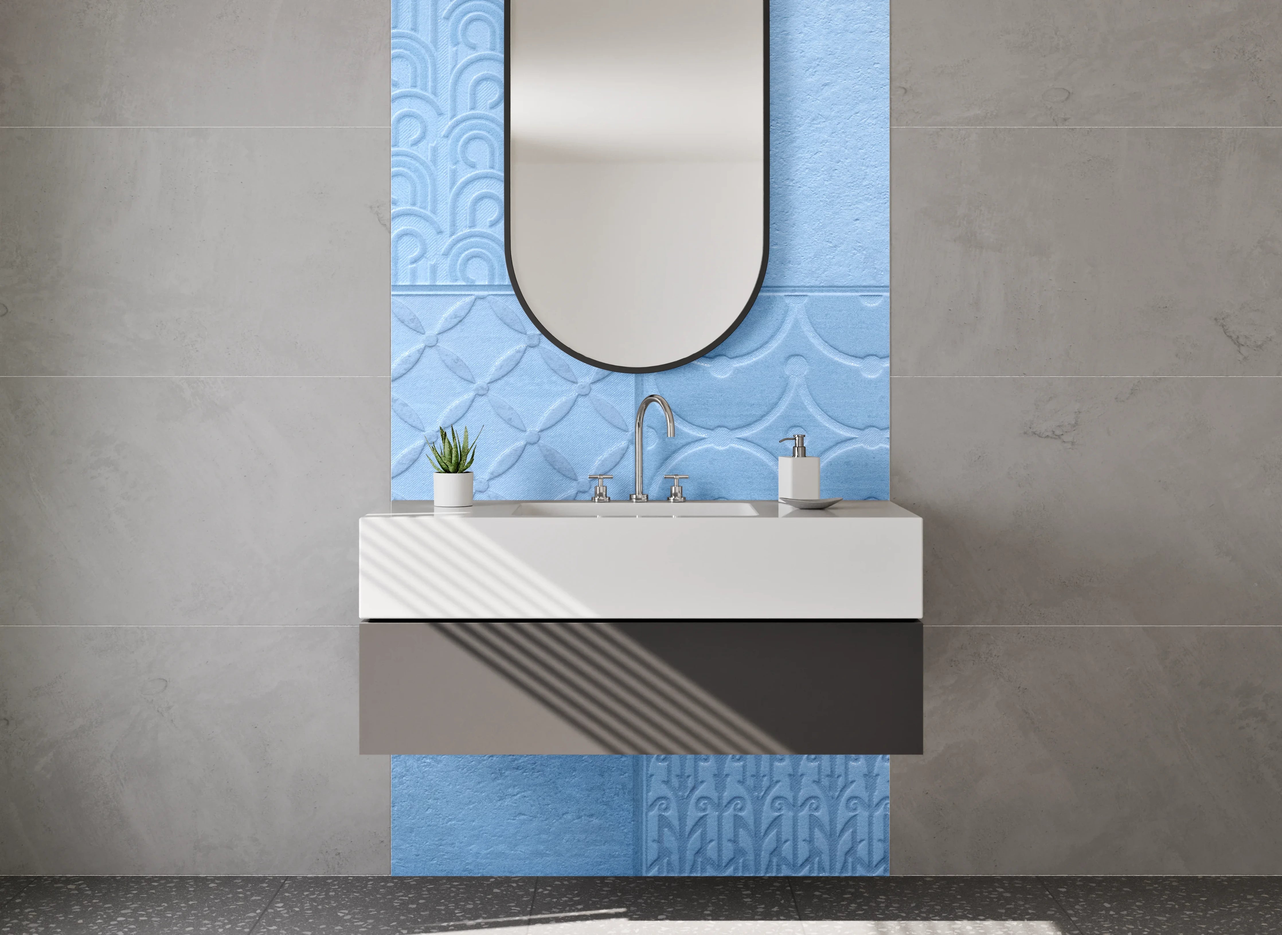 Waschbecken-Rückwand - Blaue Vintage Fliesen Muster Mix