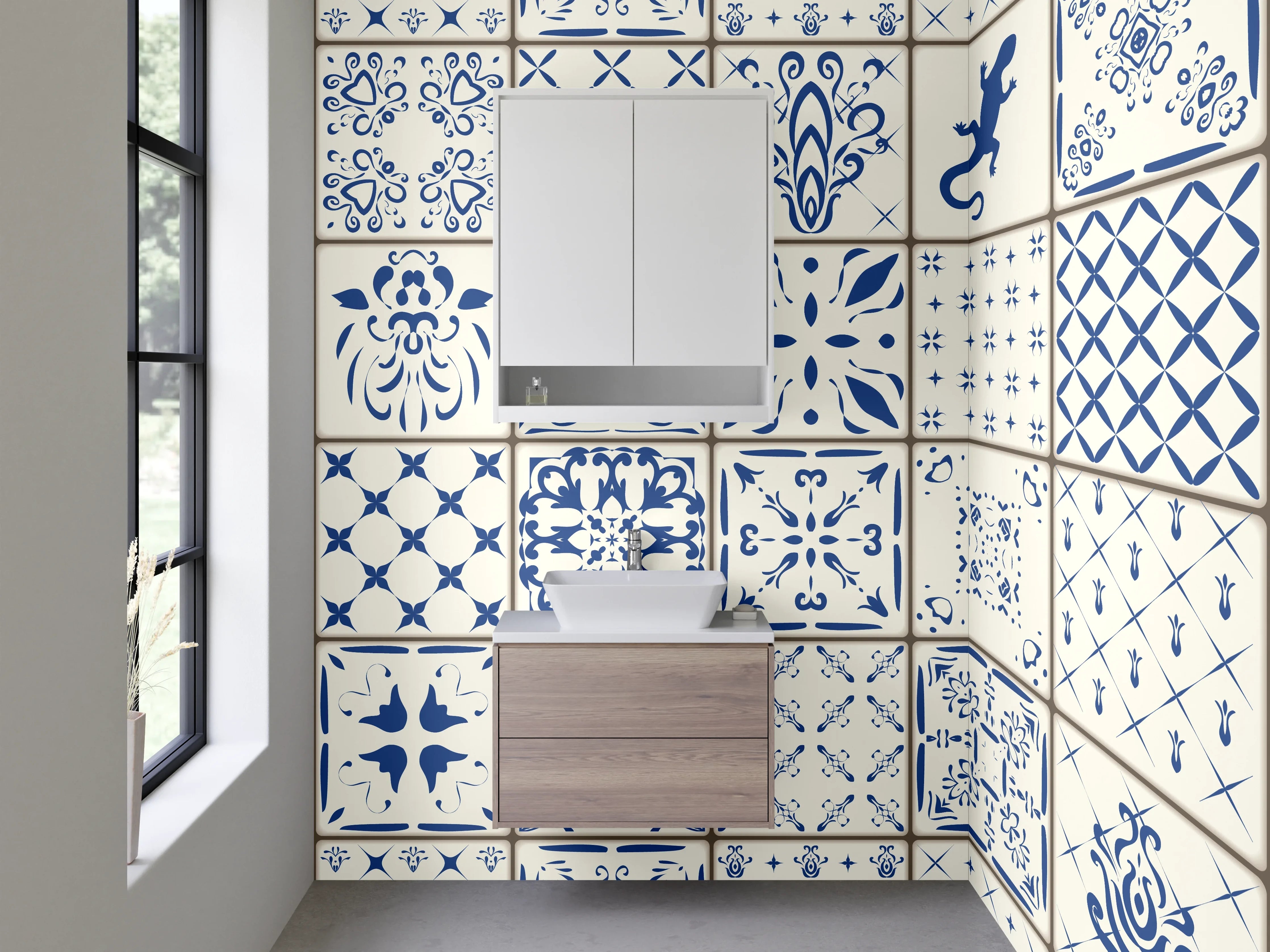 Waschbecken-Rückwand - Blaue Vintage-Fliesen für Küchenrückwand