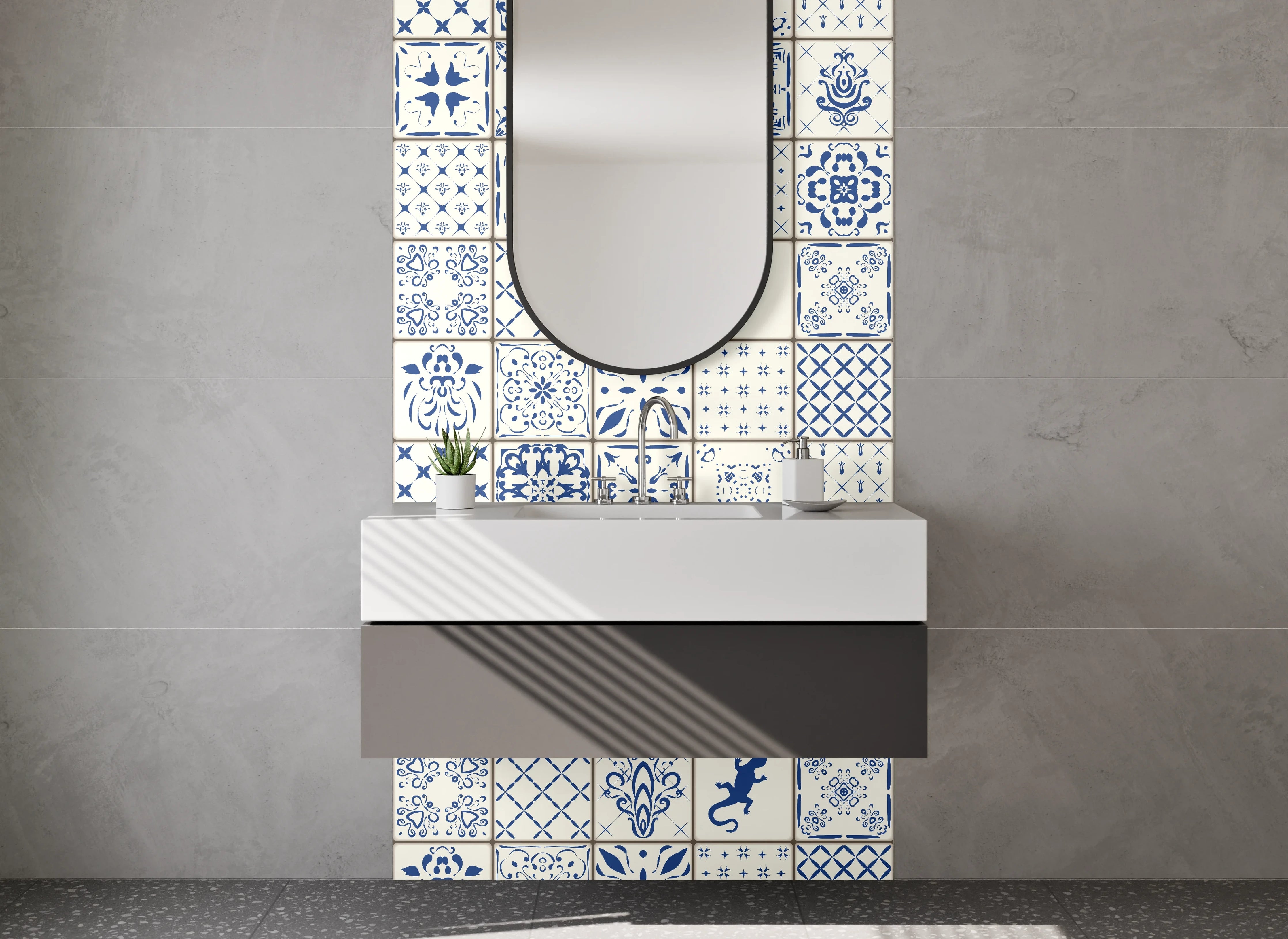 Waschbecken-Rückwand - Blaue Vintage-Fliesen für Küchenrückwand