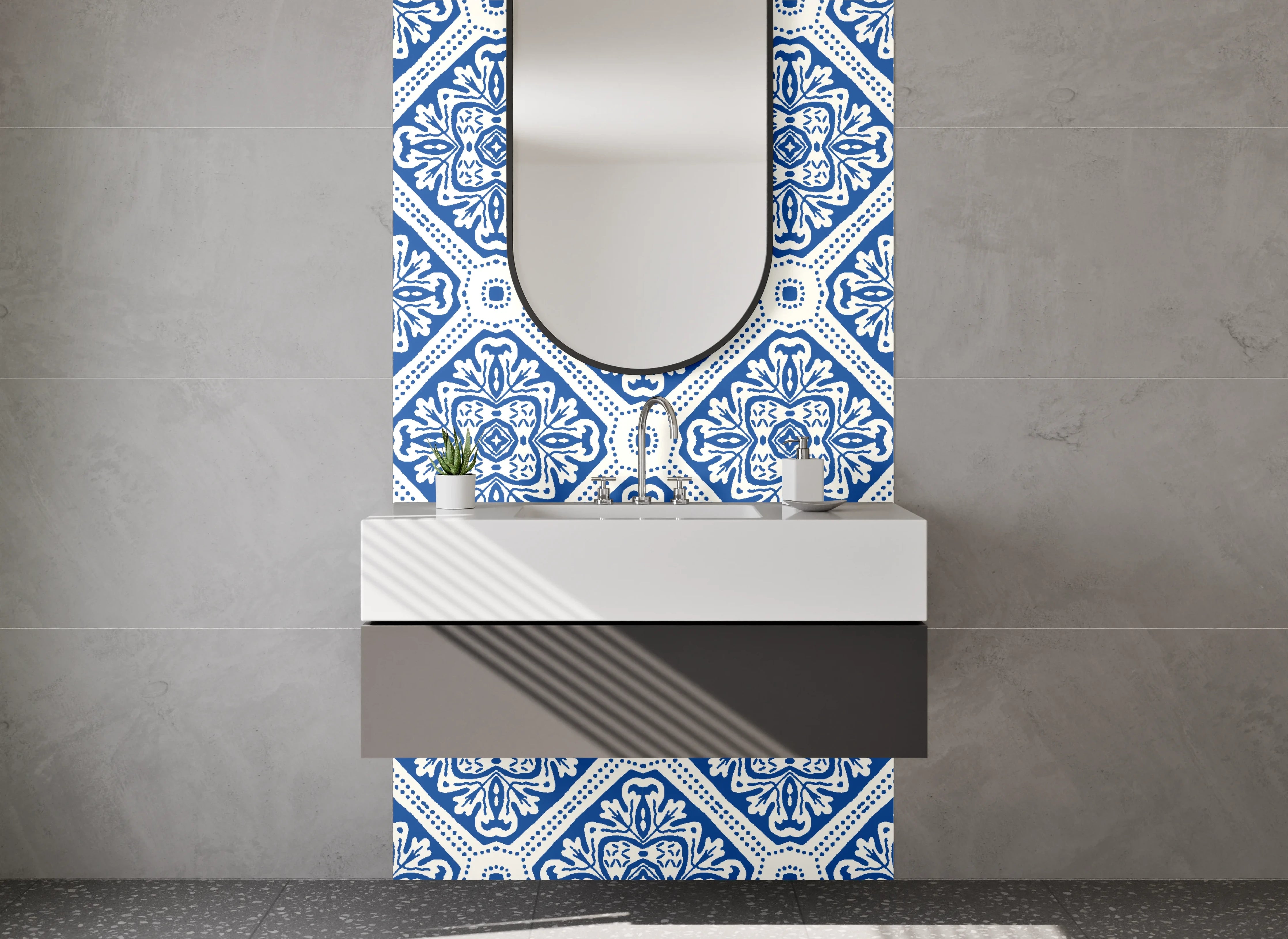 Waschbecken-Rückwand - Blaue Vintage-Fliesenmuster Bordüre