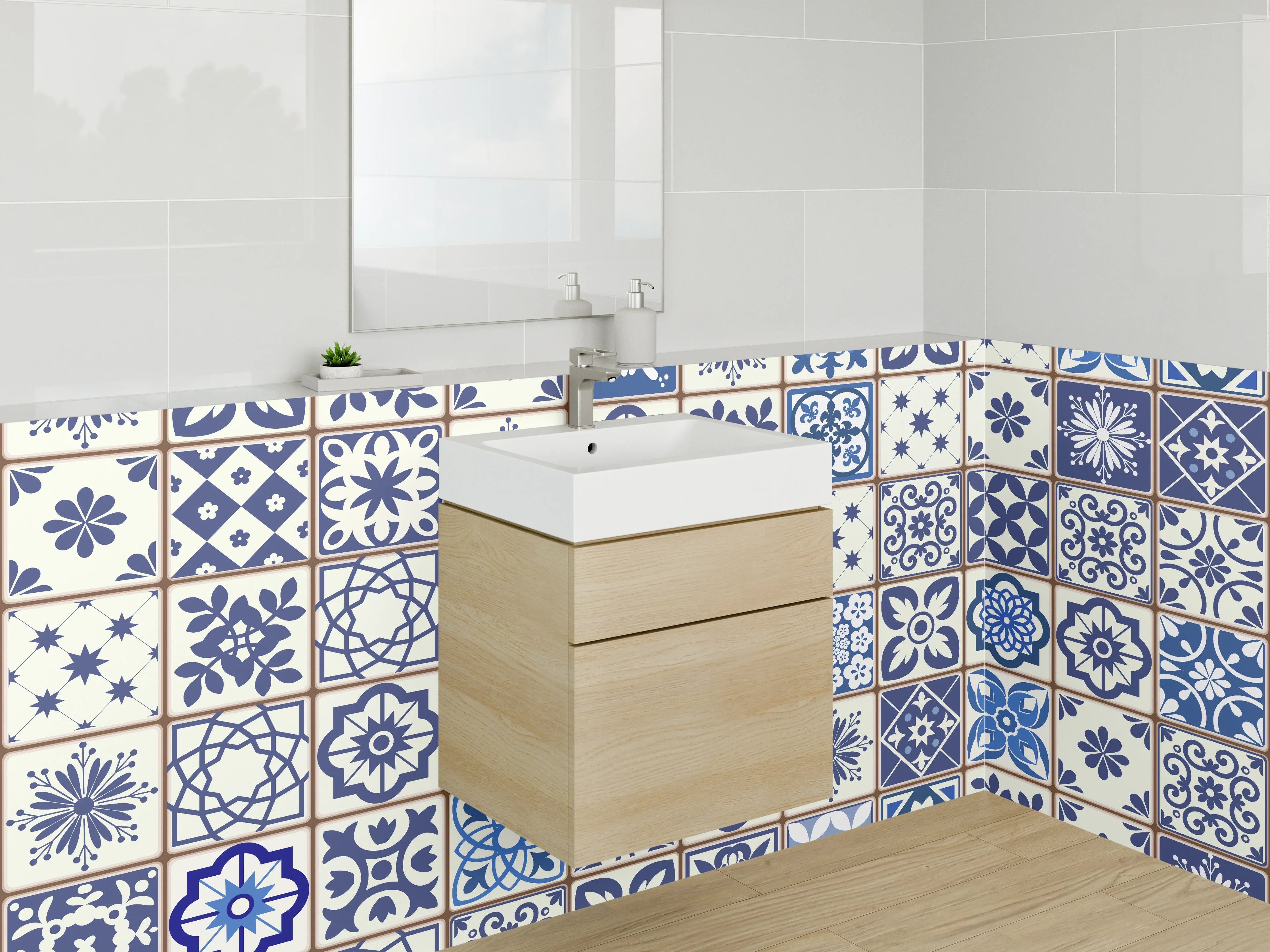 Waschbecken-Rückwand - Blaue Vintage-Fliesenmuster Dekor