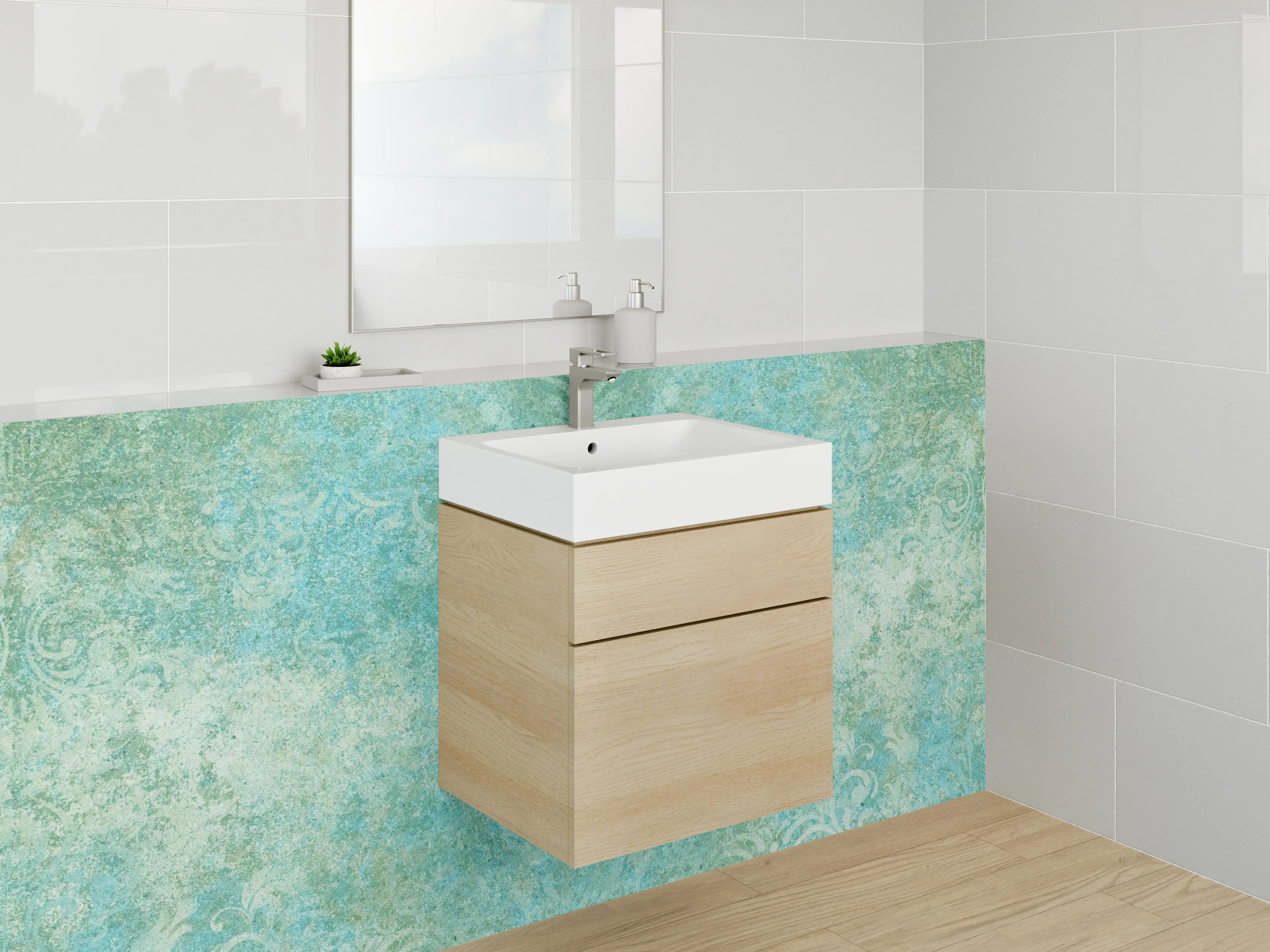 Waschbecken-Rückwand - Blaue Vintage-Textur mit Cracked-Effekt