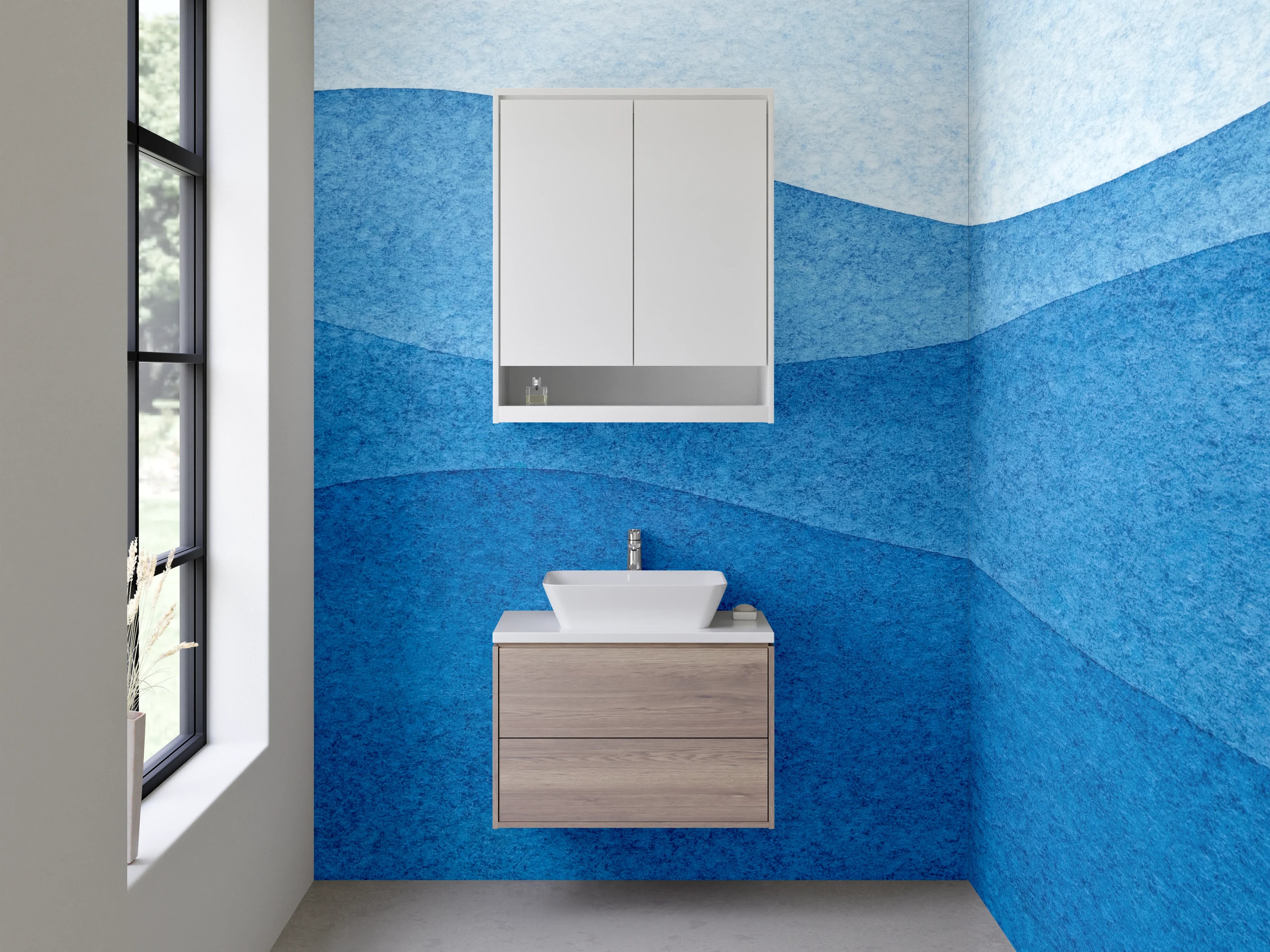 Waschbecken-Rückwand - Blaue Wasserlandschaft mit Wellen