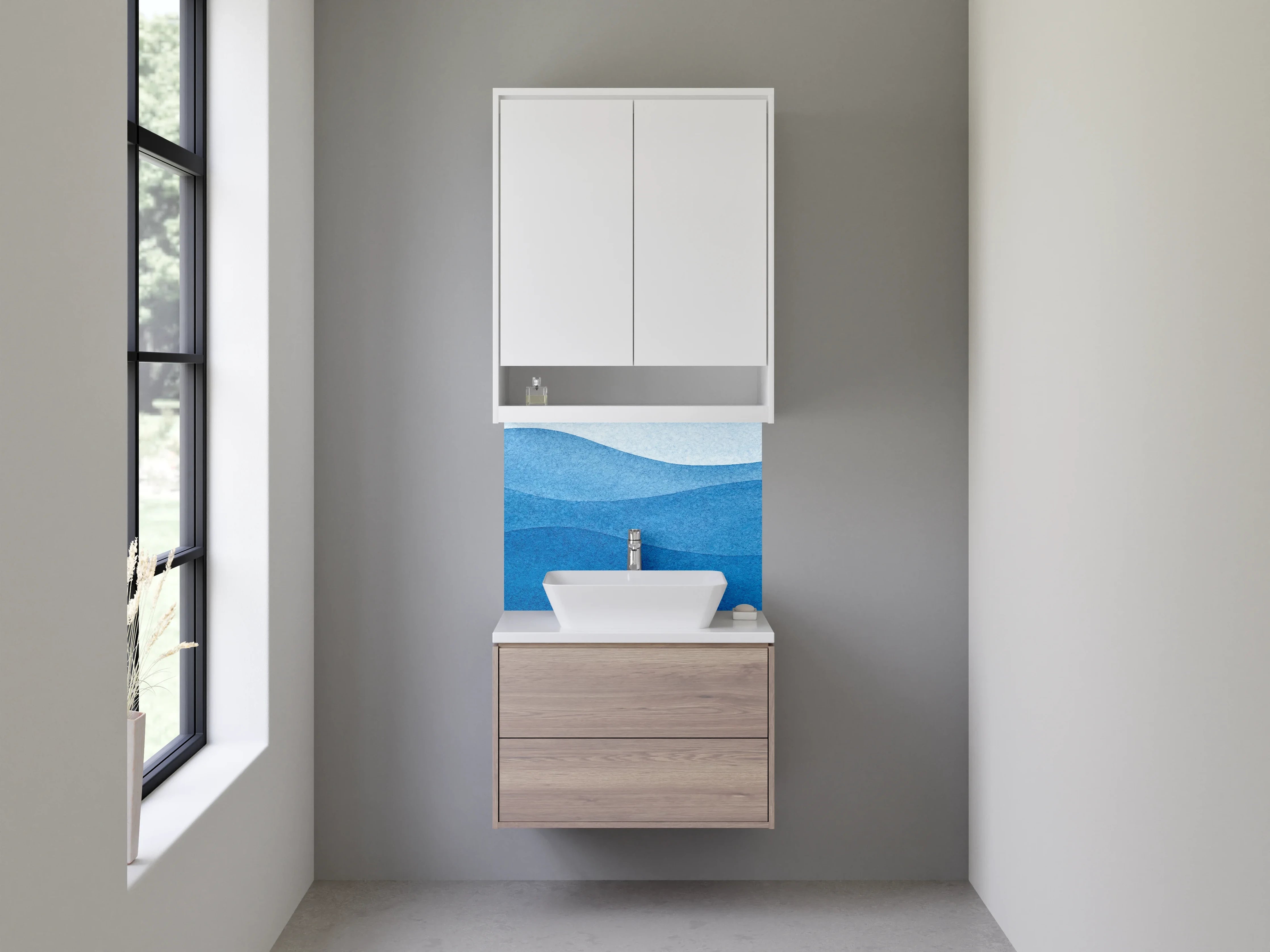 Waschbecken-Rückwand - Blaue Wasserlandschaft mit Wellen