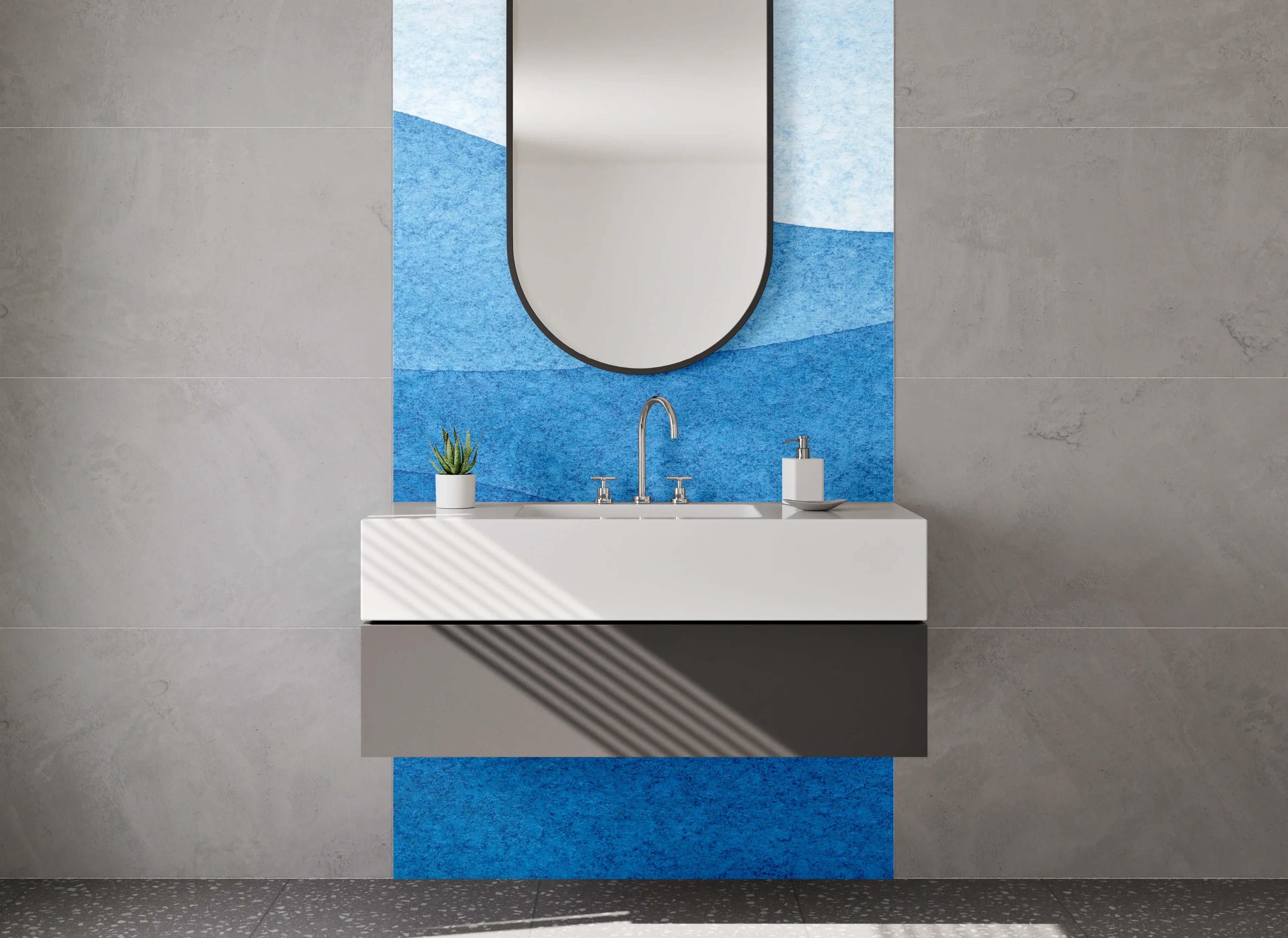 Waschbecken-Rückwand - Blaue Wasserlandschaft mit Wellen