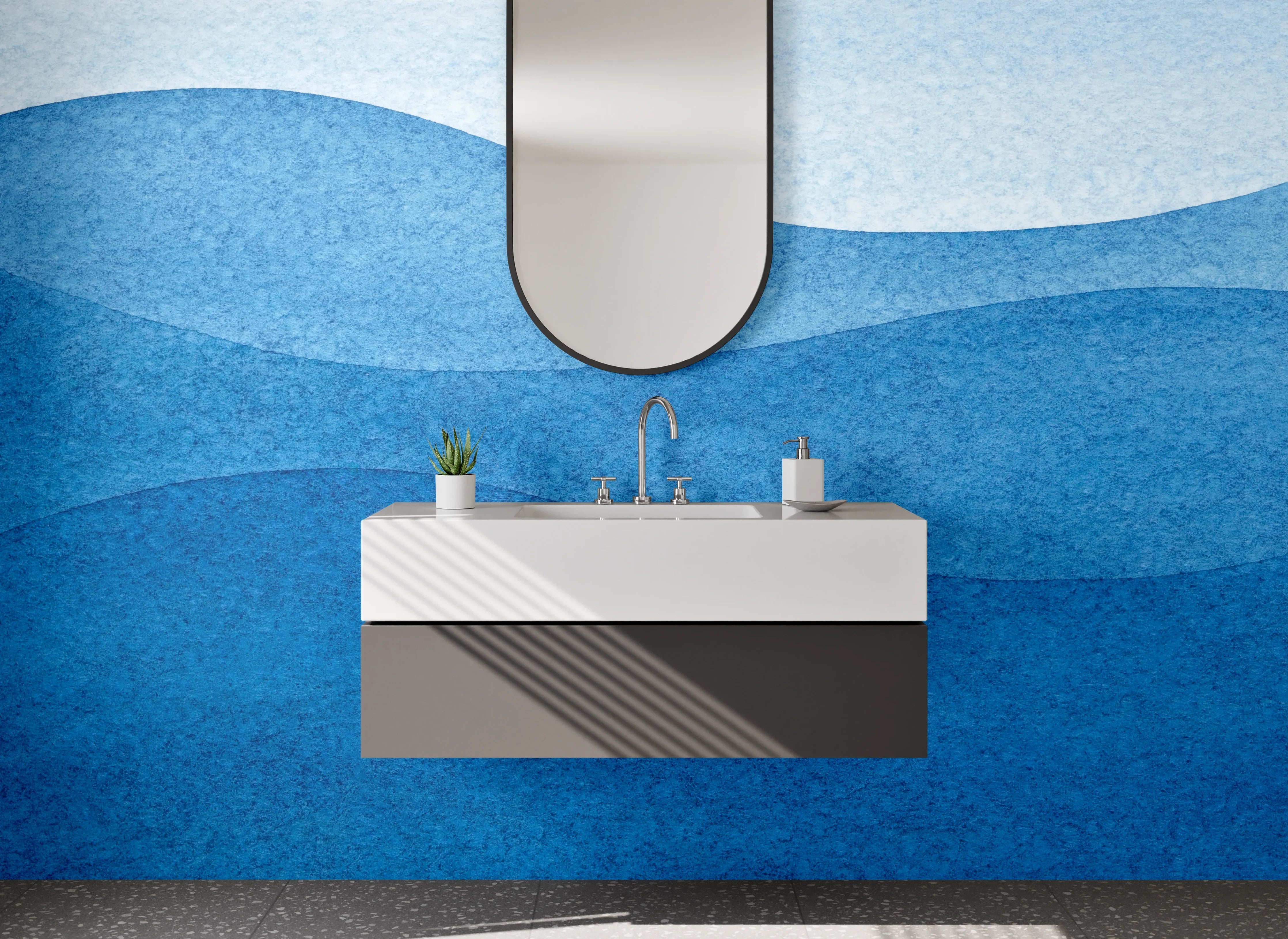 Waschbecken-Rückwand - Blaue Wasserlandschaft mit Wellen