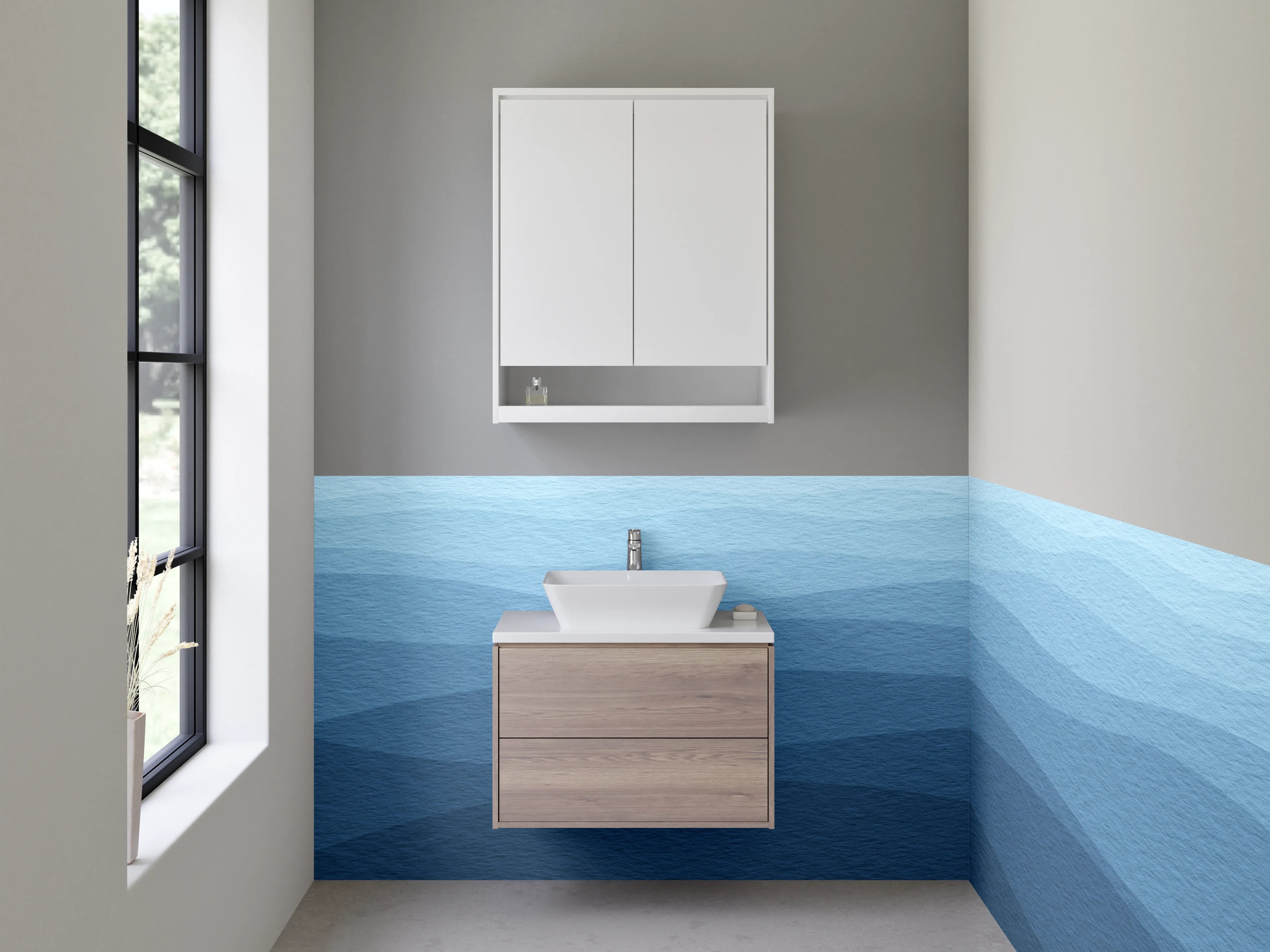 Waschbecken-Rückwand - Blaue Wellen in verschiedenen Schattierungen