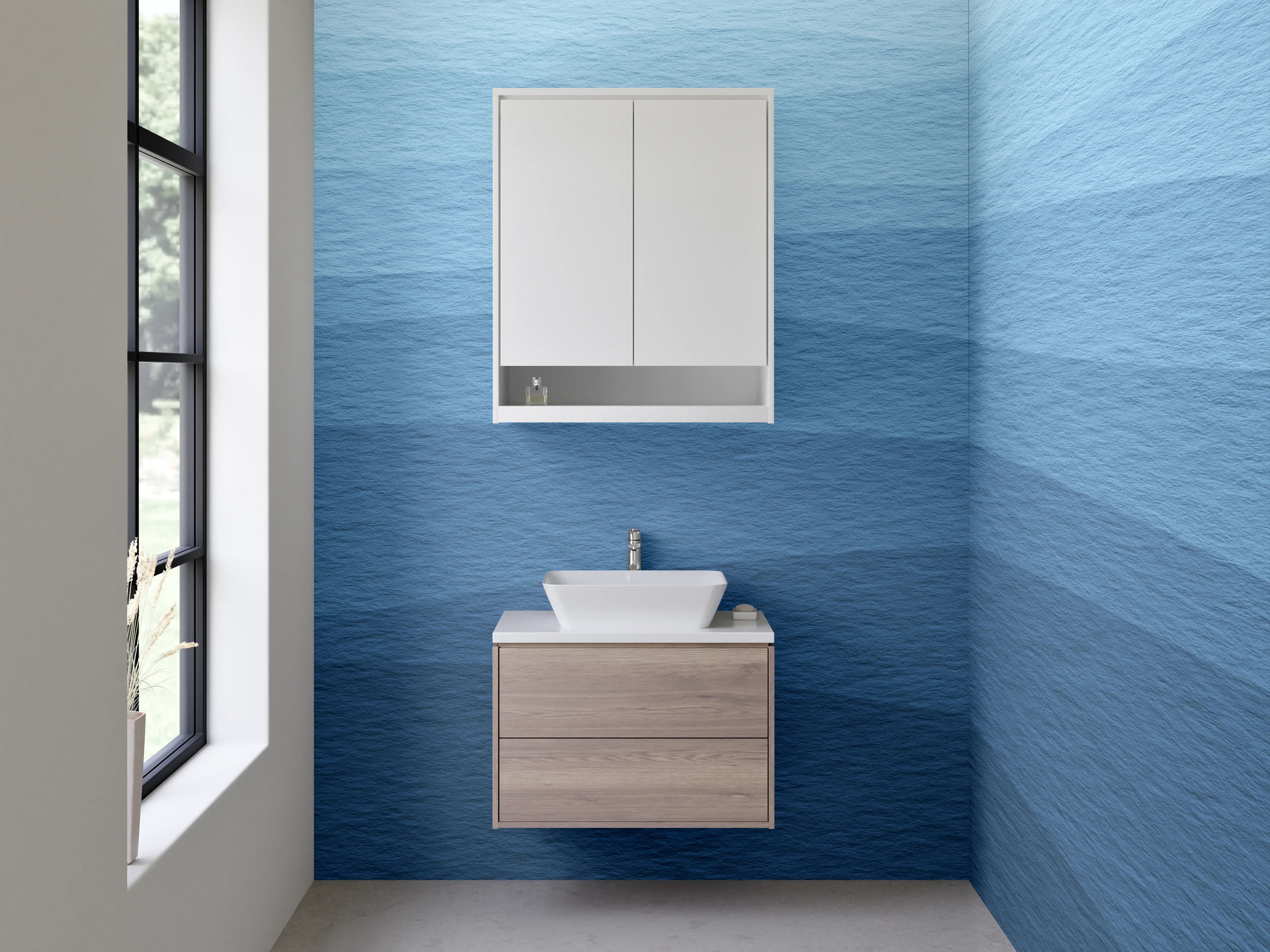 Waschbecken-Rückwand - Blaue Wellen in verschiedenen Schattierungen