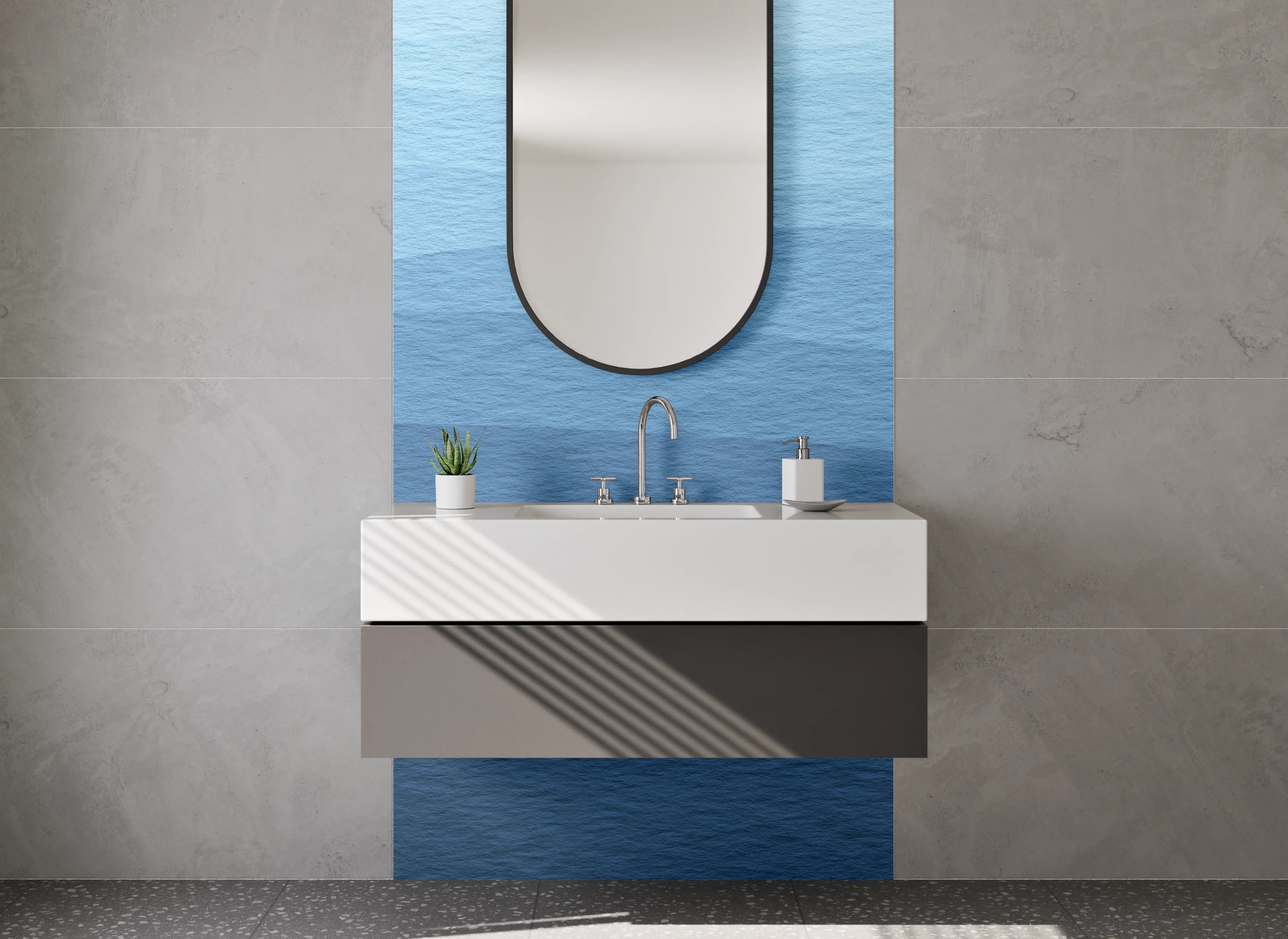 Waschbecken-Rückwand - Blaue Wellen in verschiedenen Schattierungen