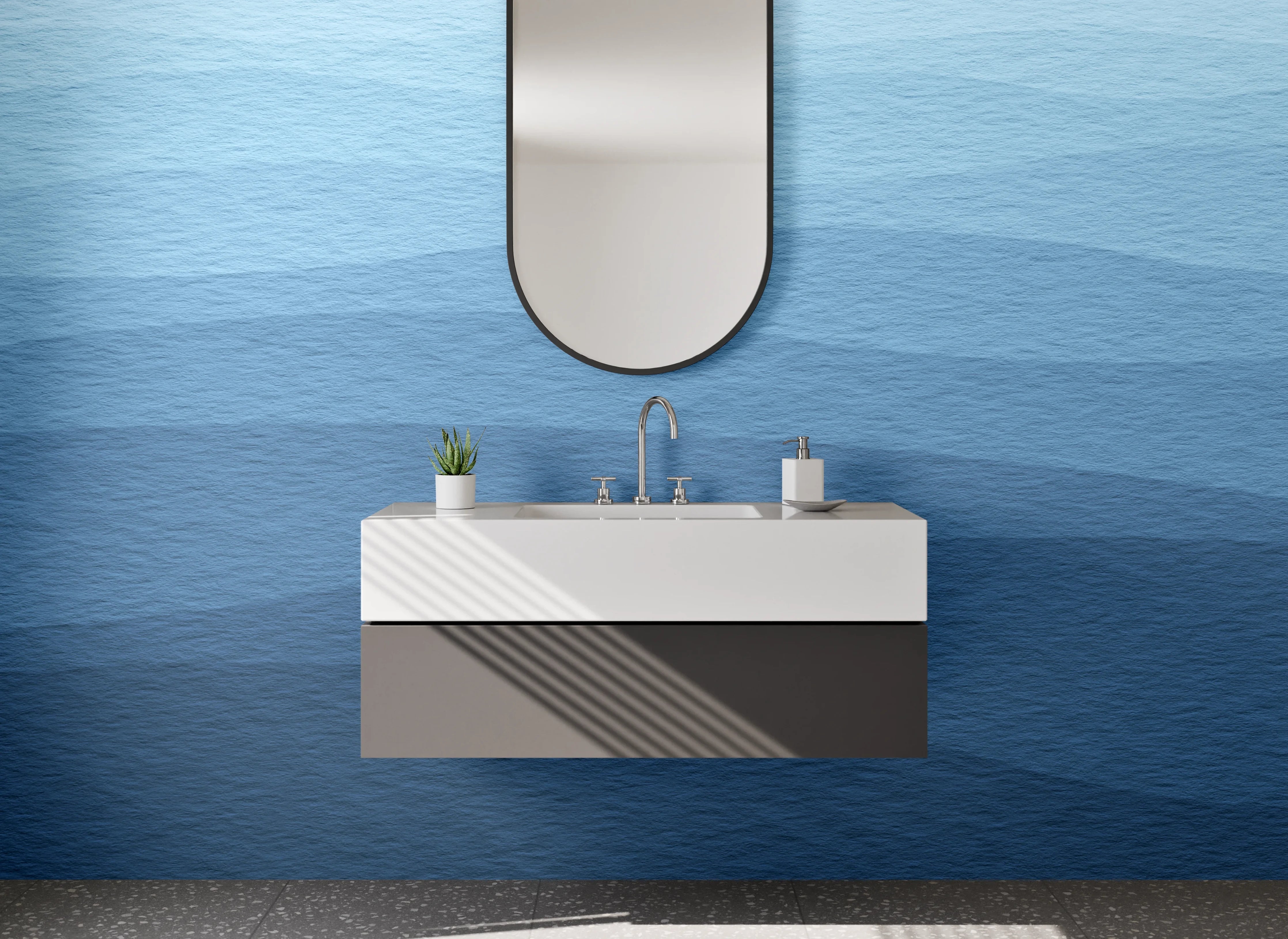 Waschbecken-Rückwand - Blaue Wellen in verschiedenen Schattierungen