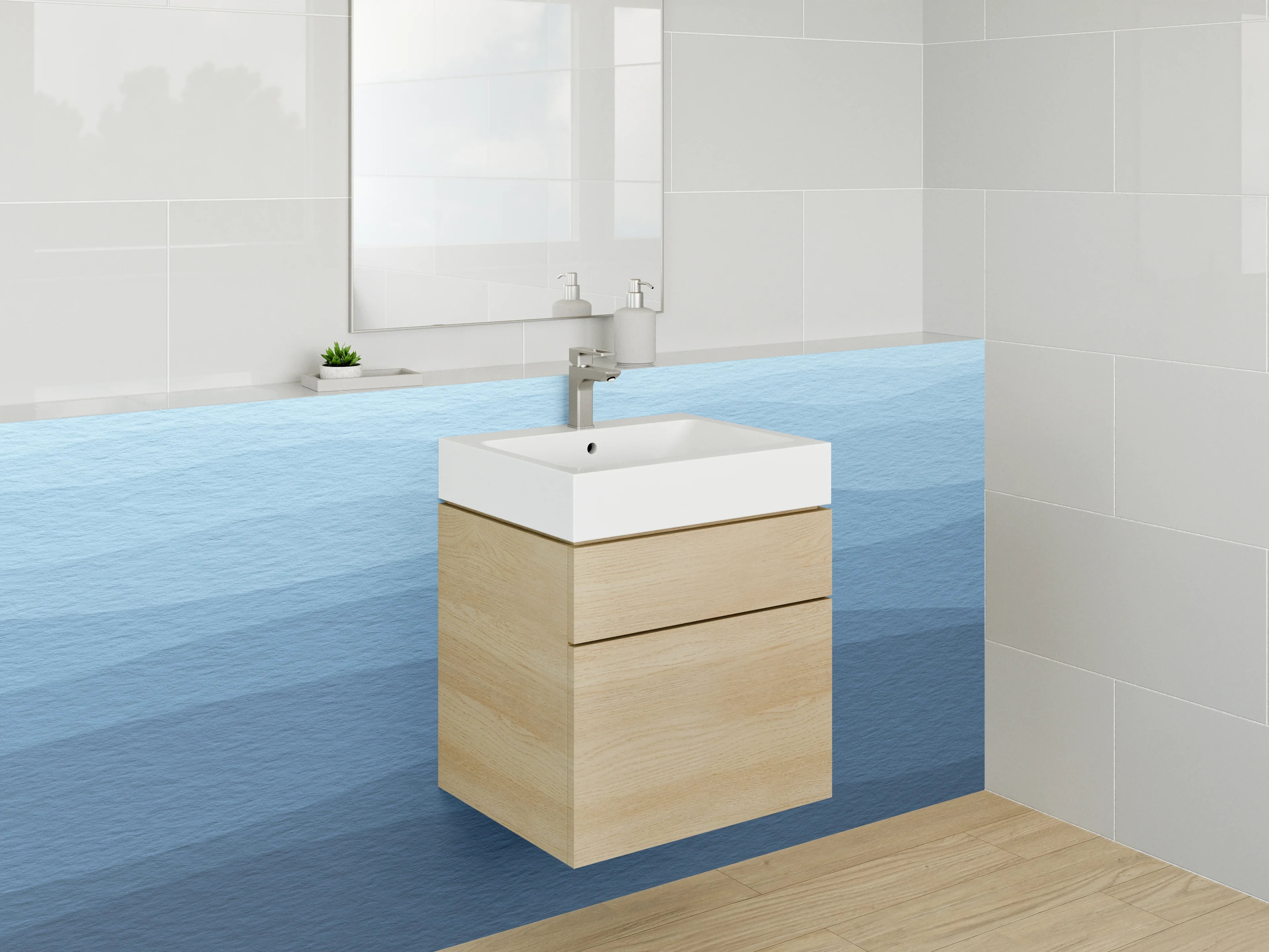 Waschbecken-Rückwand - Blaue Wellen in verschiedenen Schattierungen