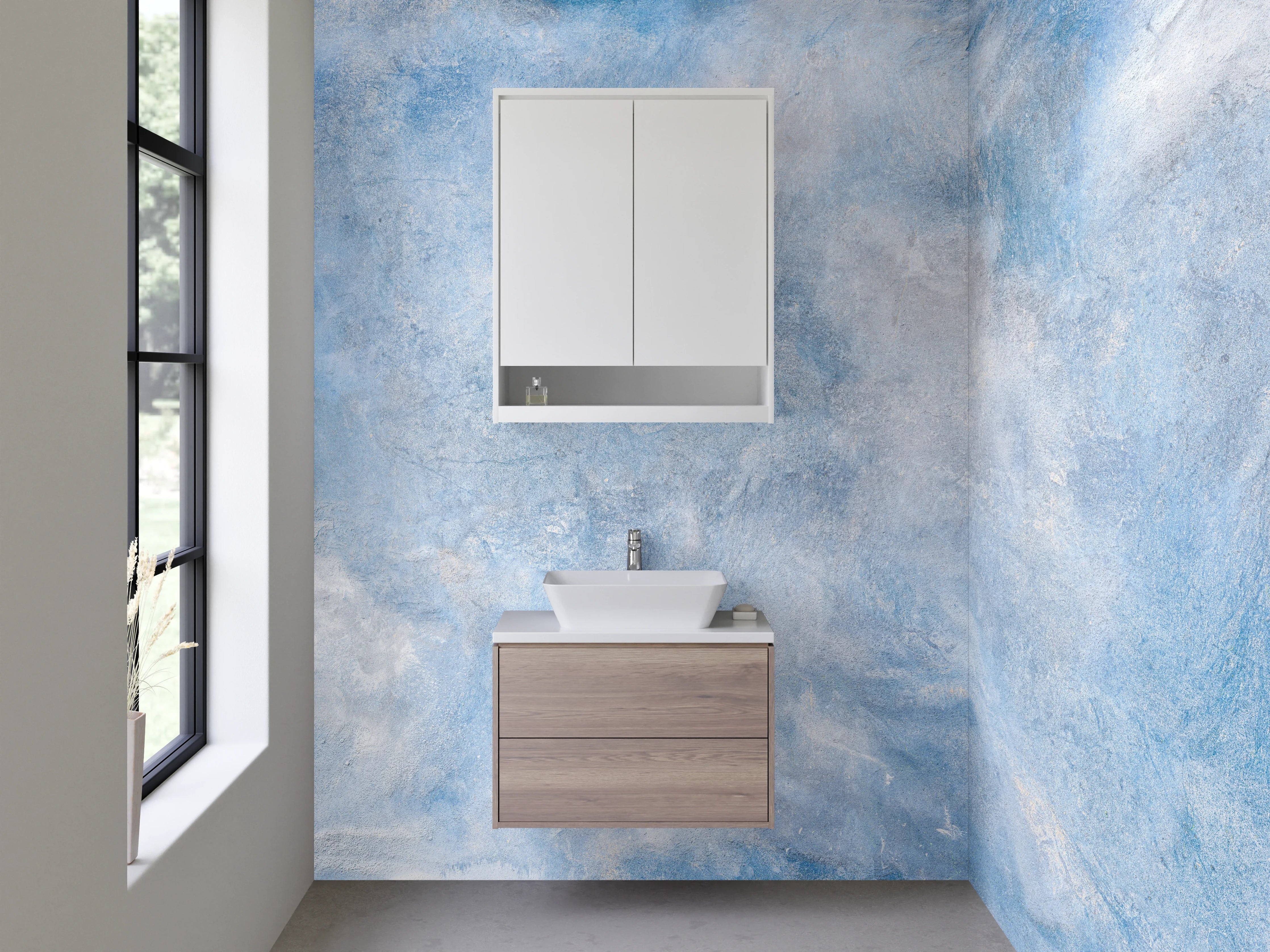 Waschbecken-Rückwand - Blaue Wolkenstruktur Marmoroptik Wand