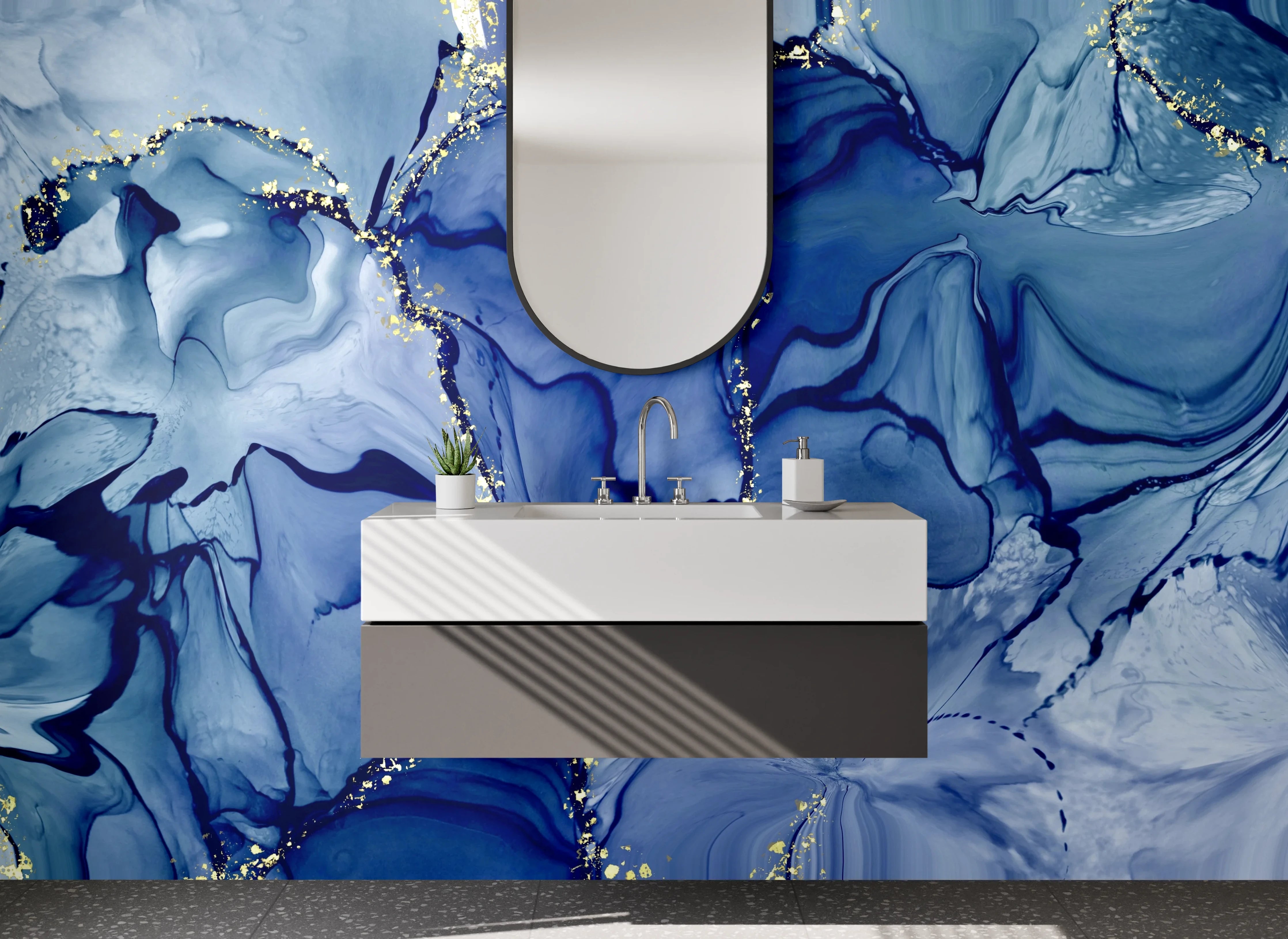 Waschbecken-Rückwand - Blaue abstrakte Aquarell-Kunst für Küche