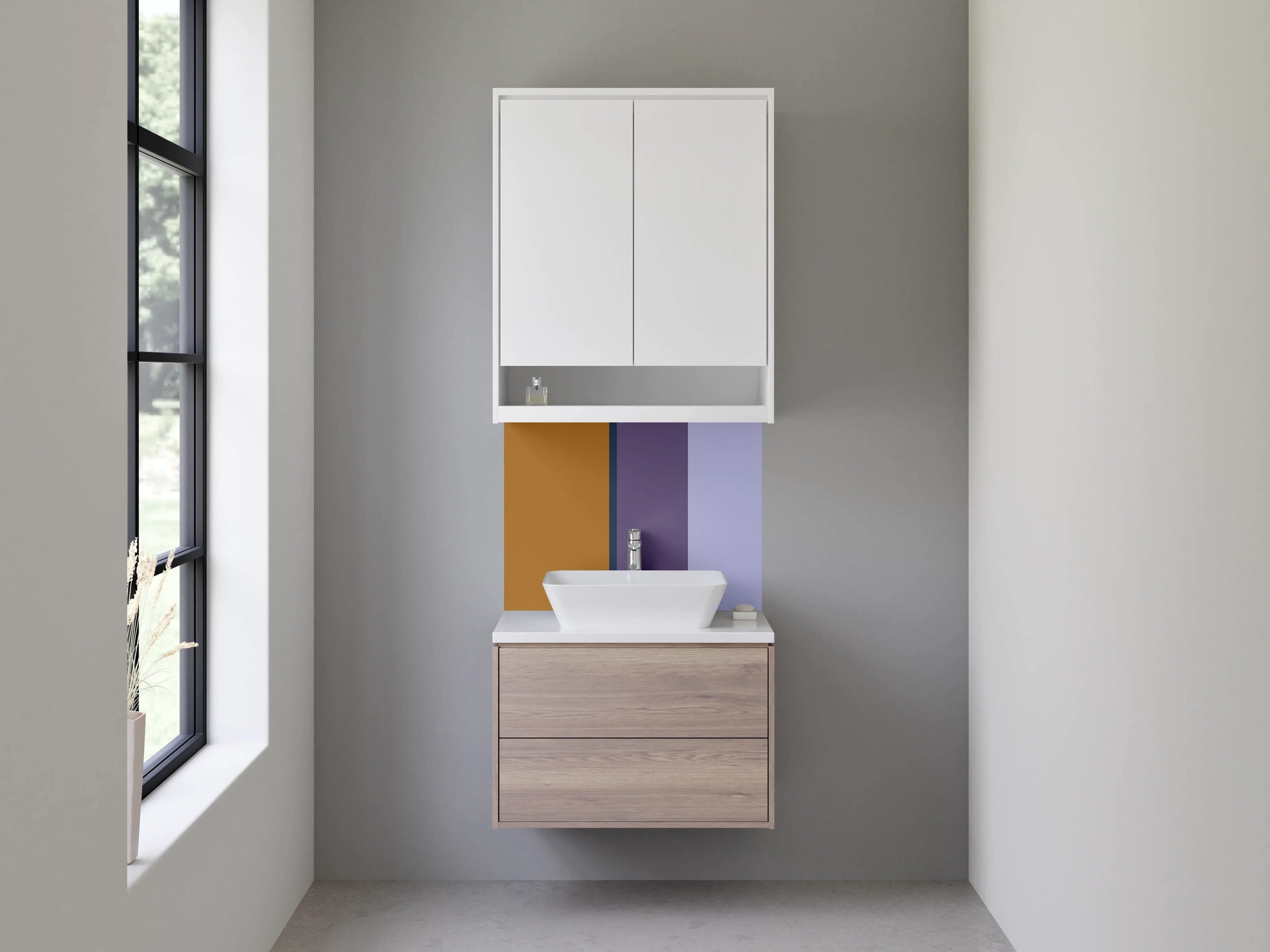 Waschbecken-Rückwand - Blaue und braune Farbflächen mit Quadrieren