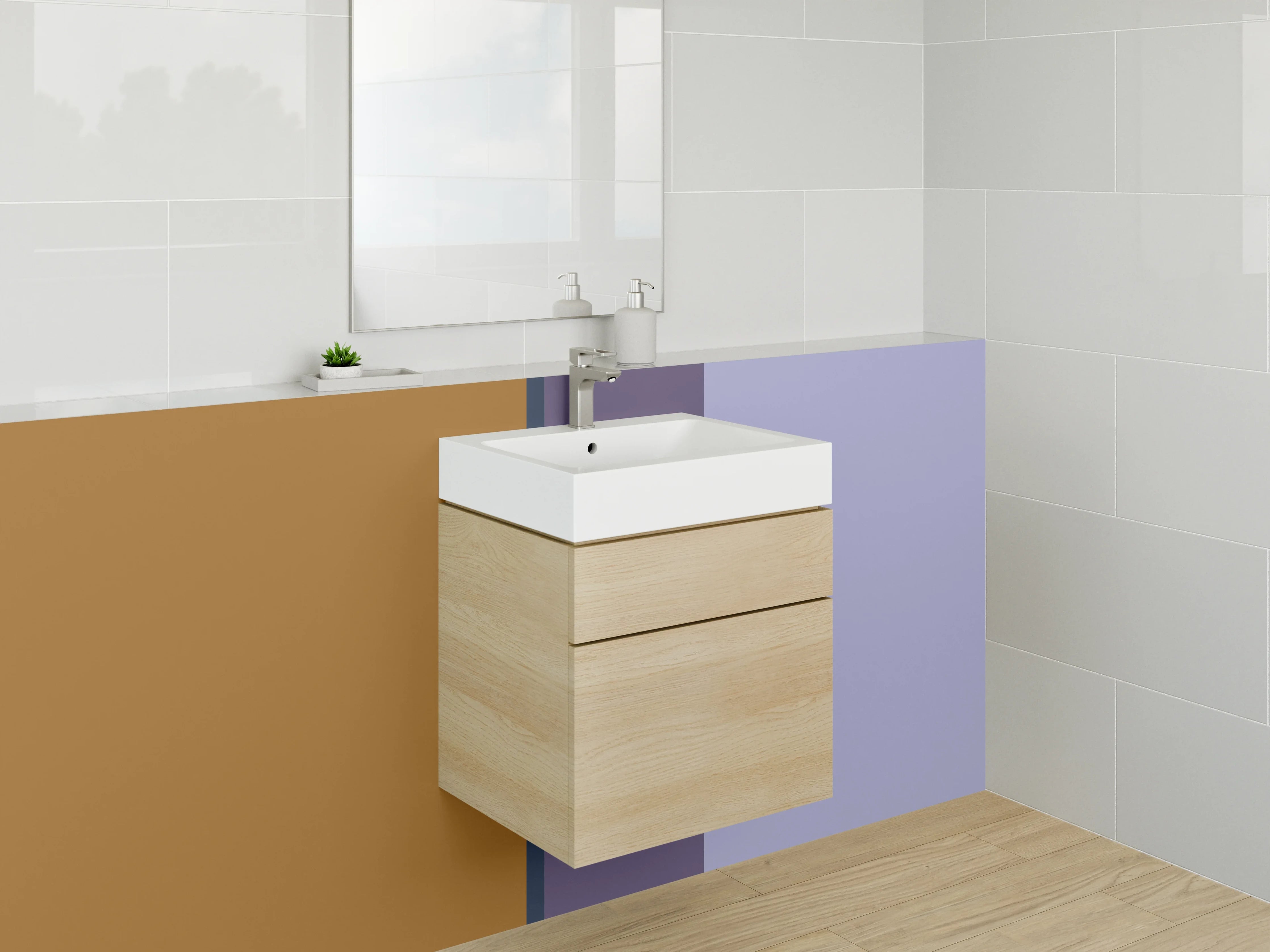 Waschbecken-Rückwand - Blaue und braune Farbflächen mit Quadrieren