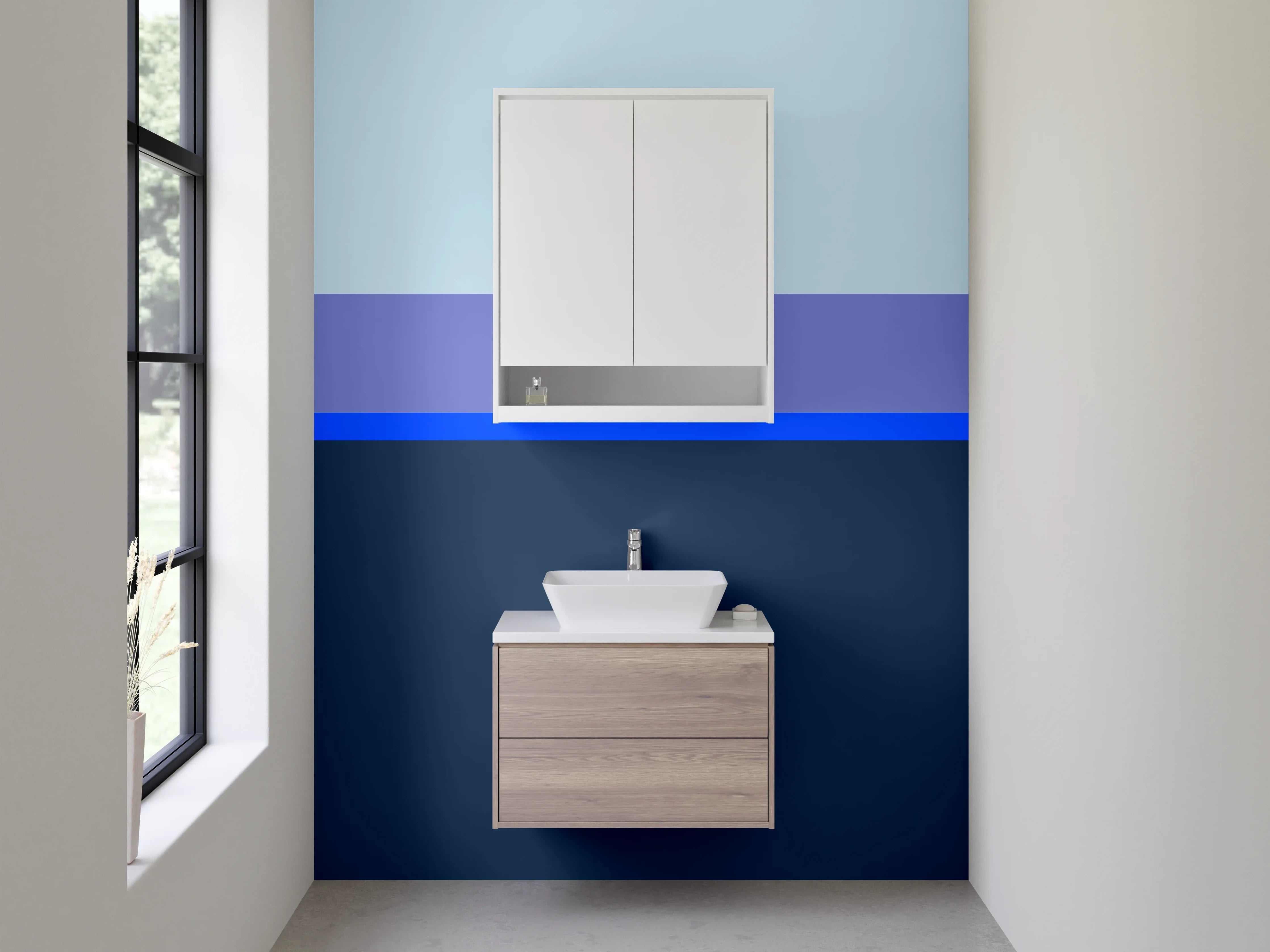 Waschbecken-Rückwand - Blaue und graue Farbblöcke