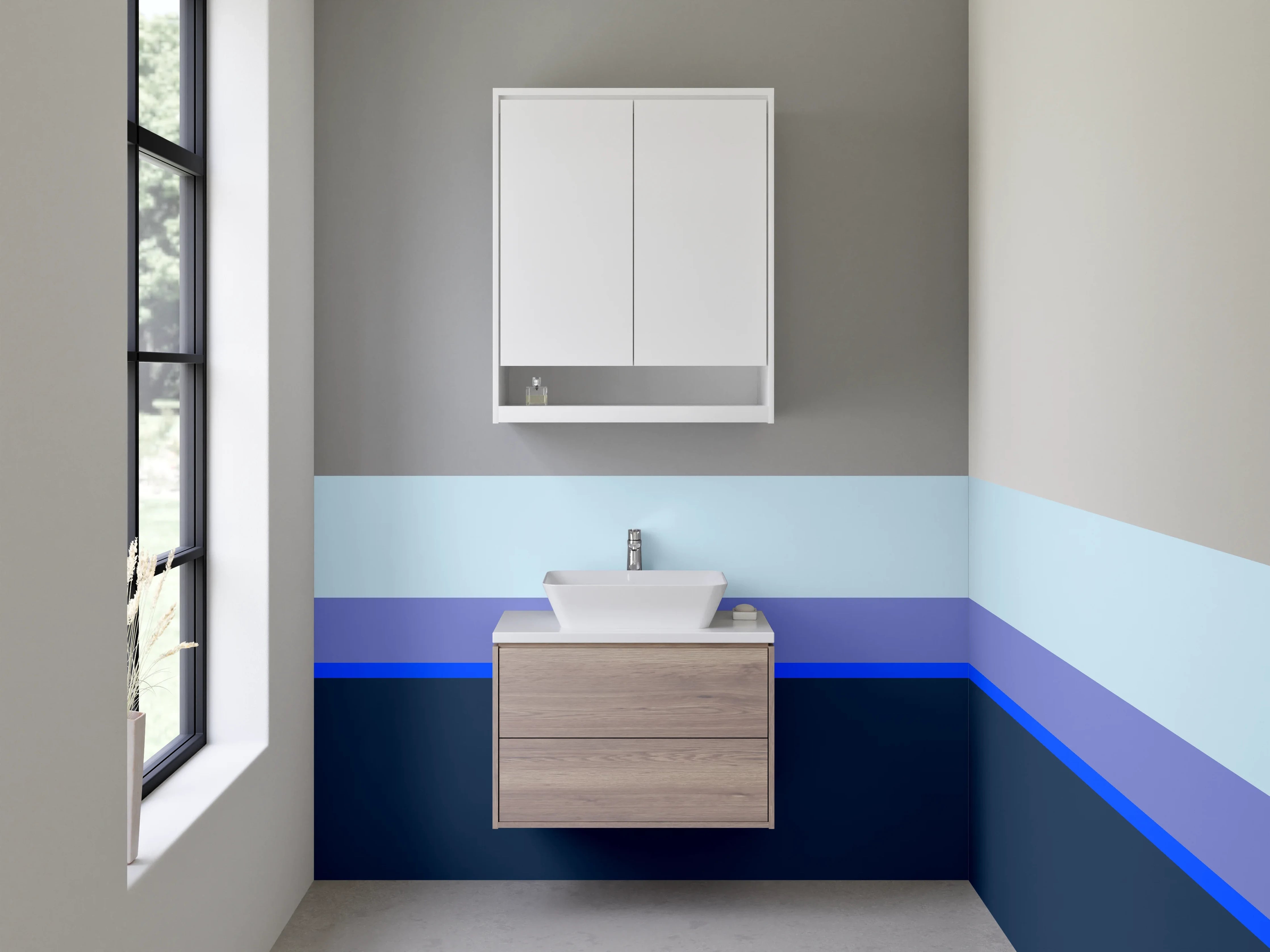Waschbecken-Rückwand - Blaue und graue Farbblöcke