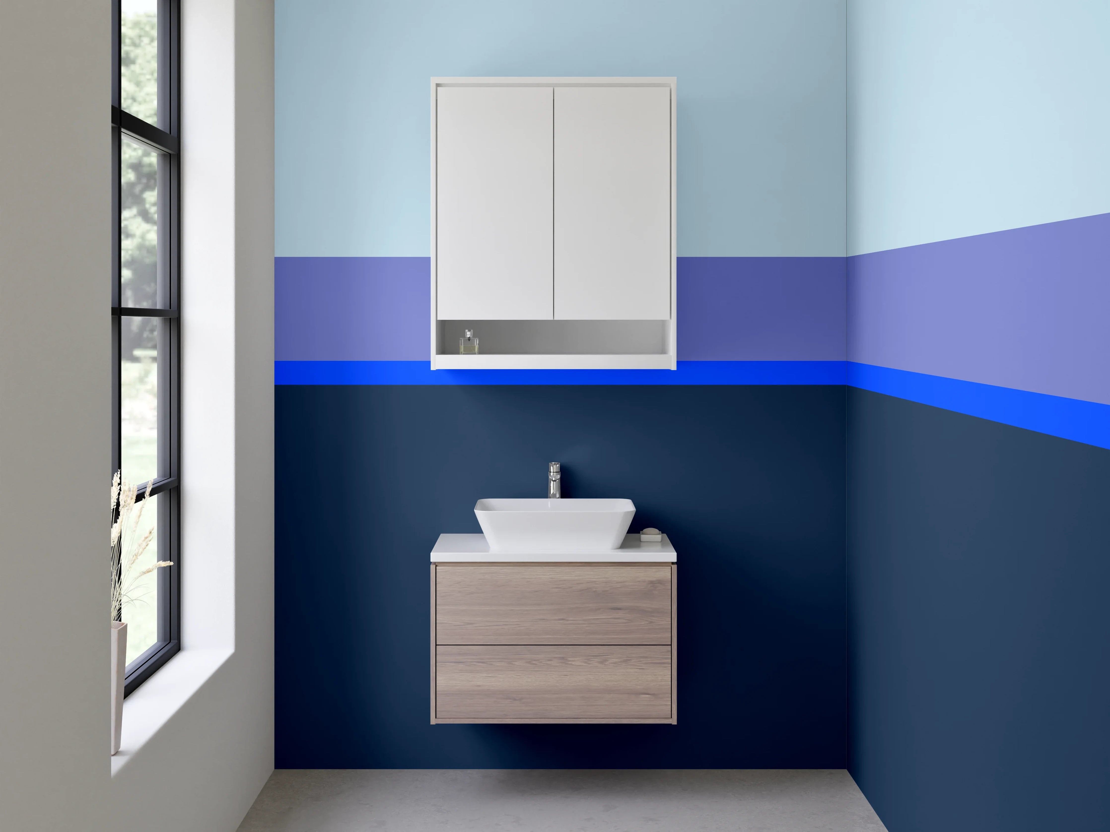 Waschbecken-Rückwand - Blaue und graue Farbblöcke