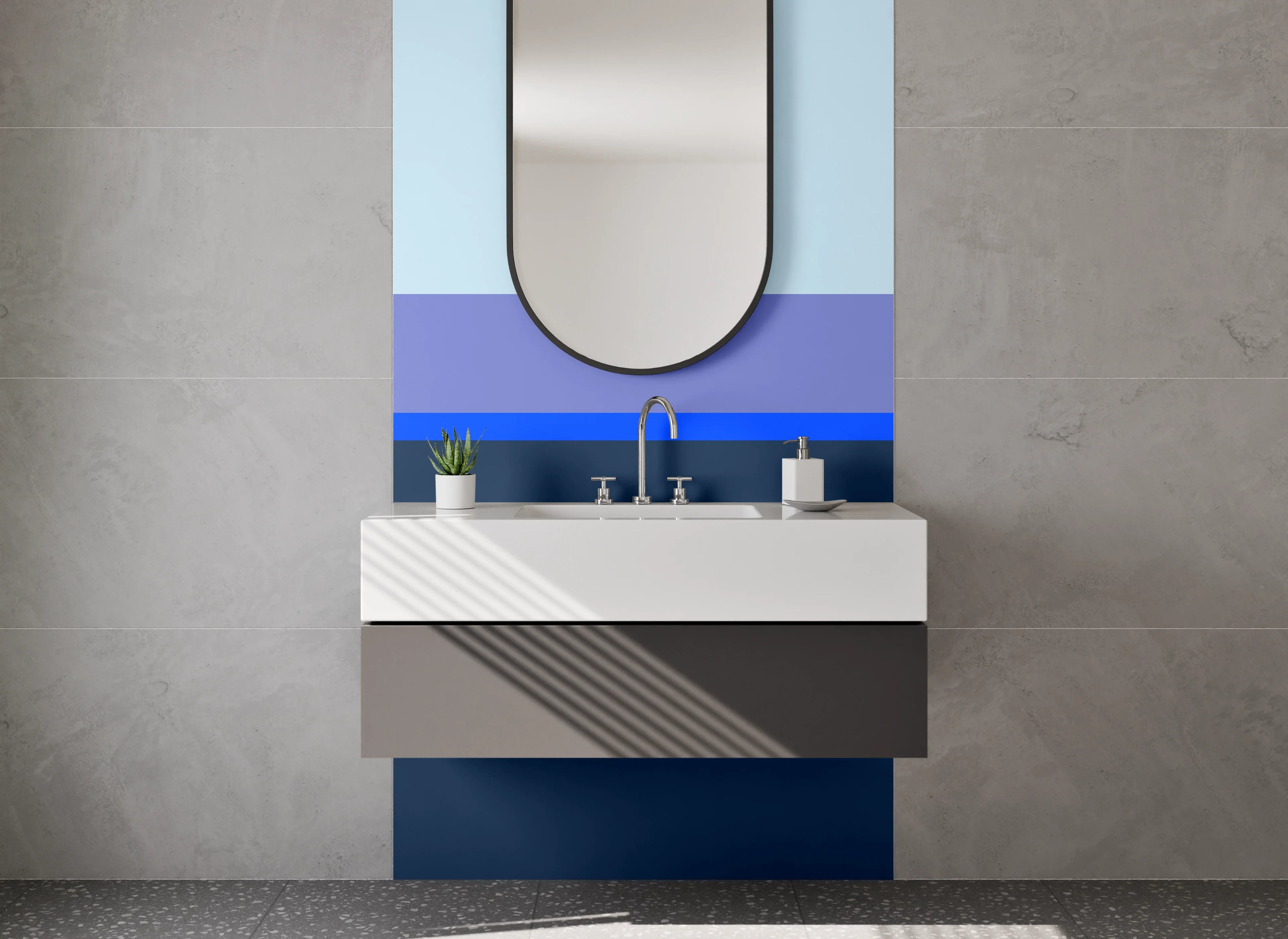 Waschbecken-Rückwand - Blaue und graue Farbblöcke