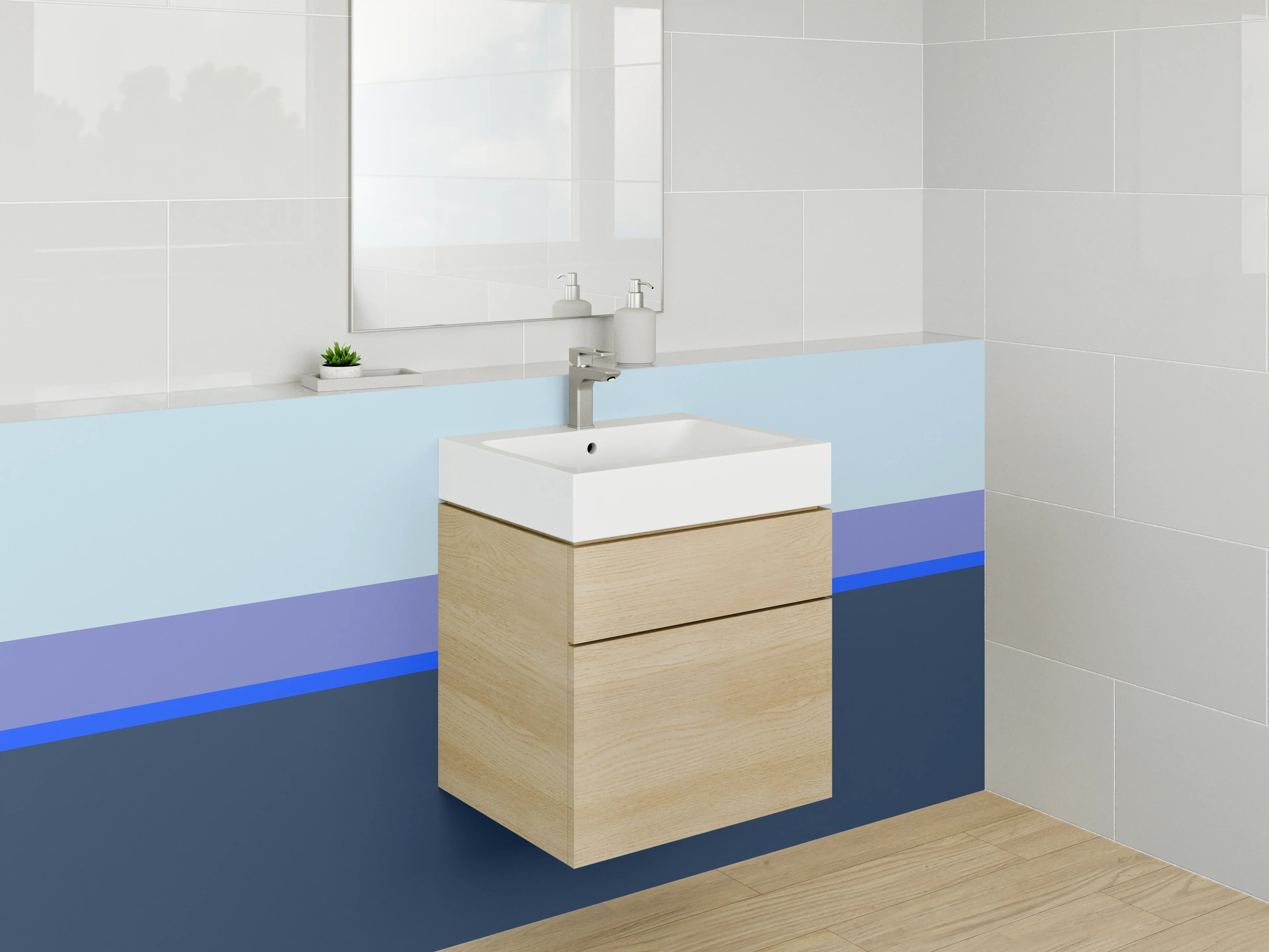 Waschbecken-Rückwand - Blaue und graue Farbblöcke