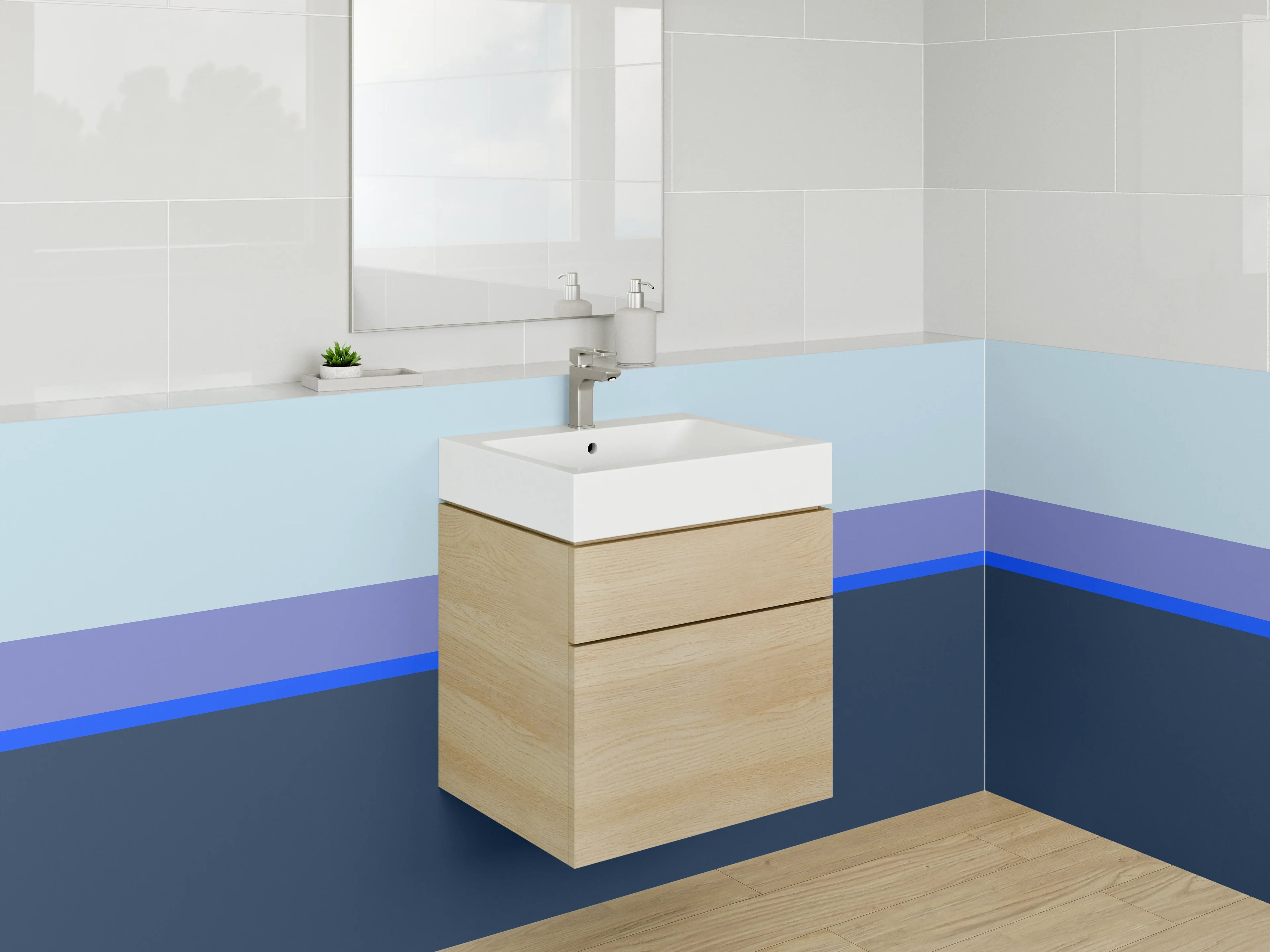 Waschbecken-Rückwand - Blaue und graue Farbblöcke
