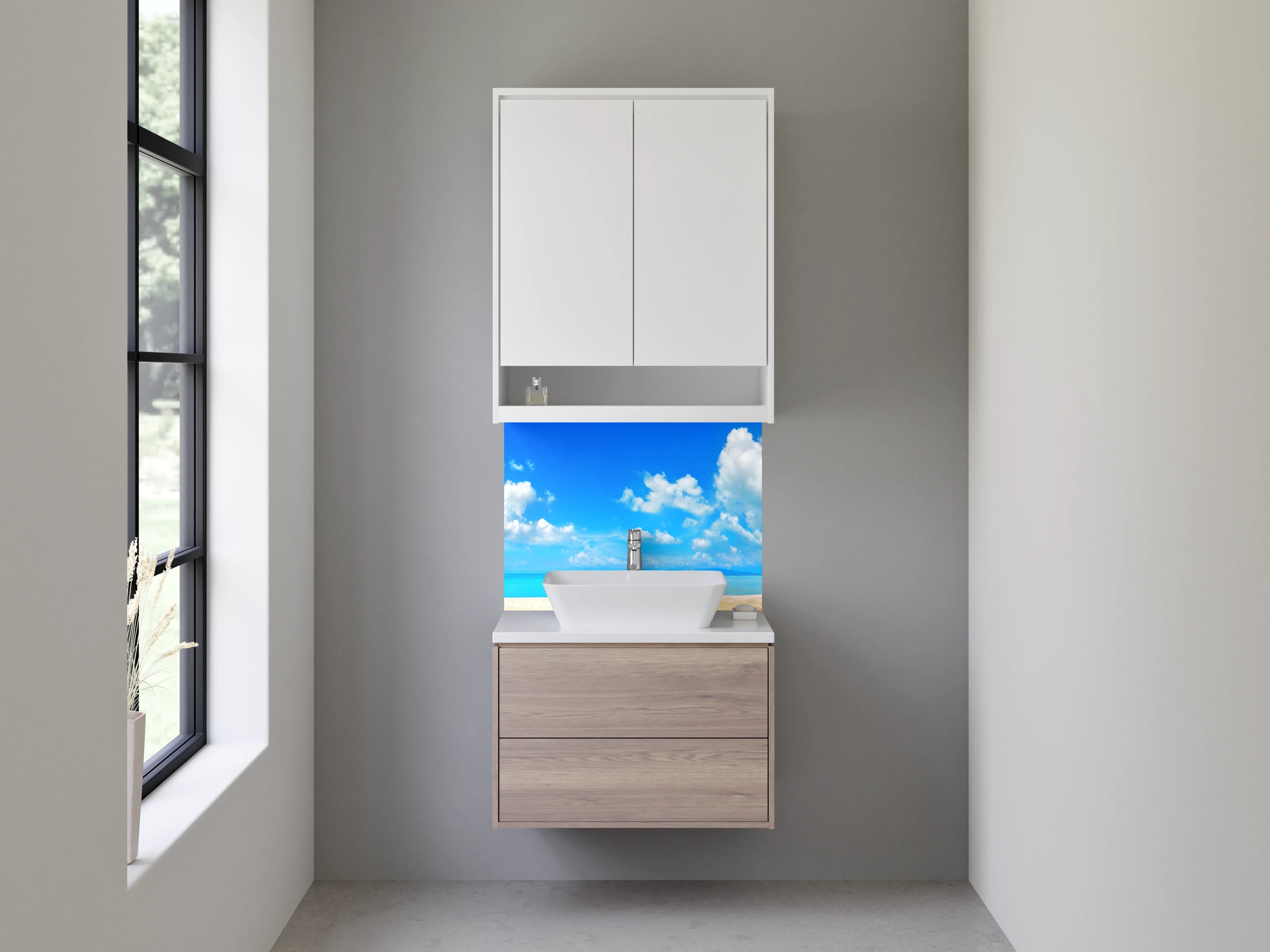 Waschbecken-Rückwand - Blauer Himmel über Sandstrand