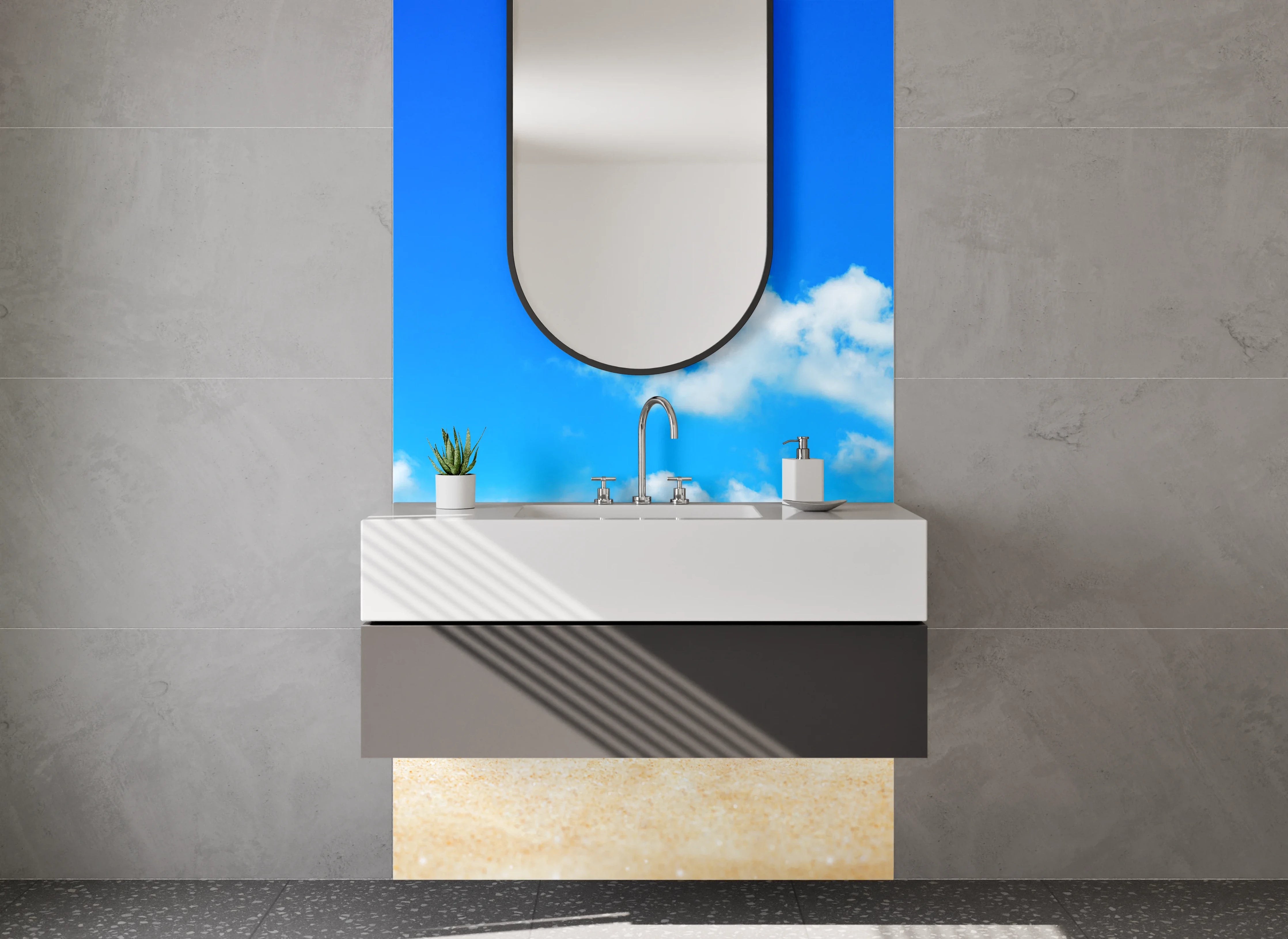 Waschbecken-Rückwand - Blauer Himmel über Sandstrand