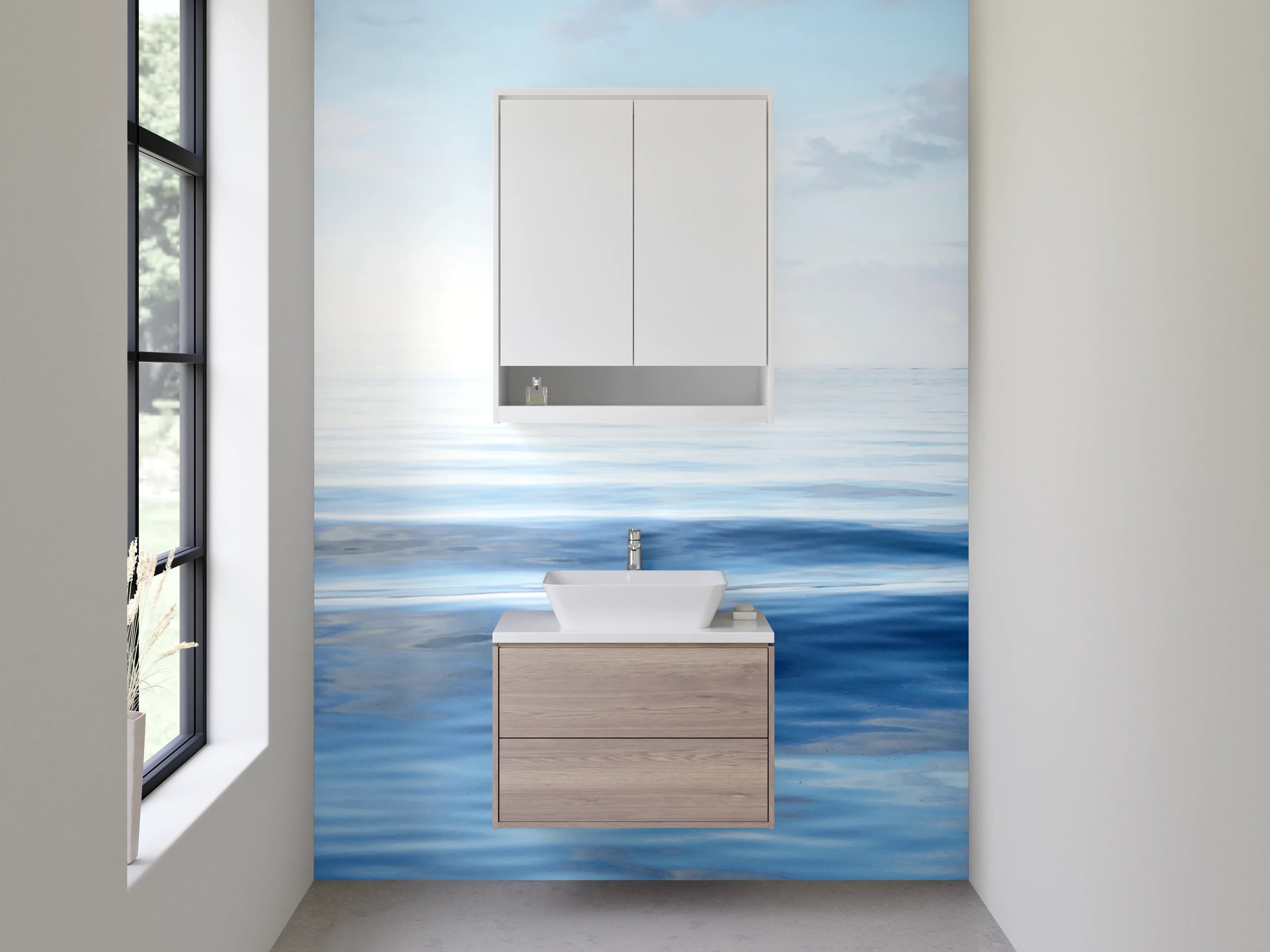 Waschbecken-Rückwand - Blauer Horizont über ruhigem Wasser