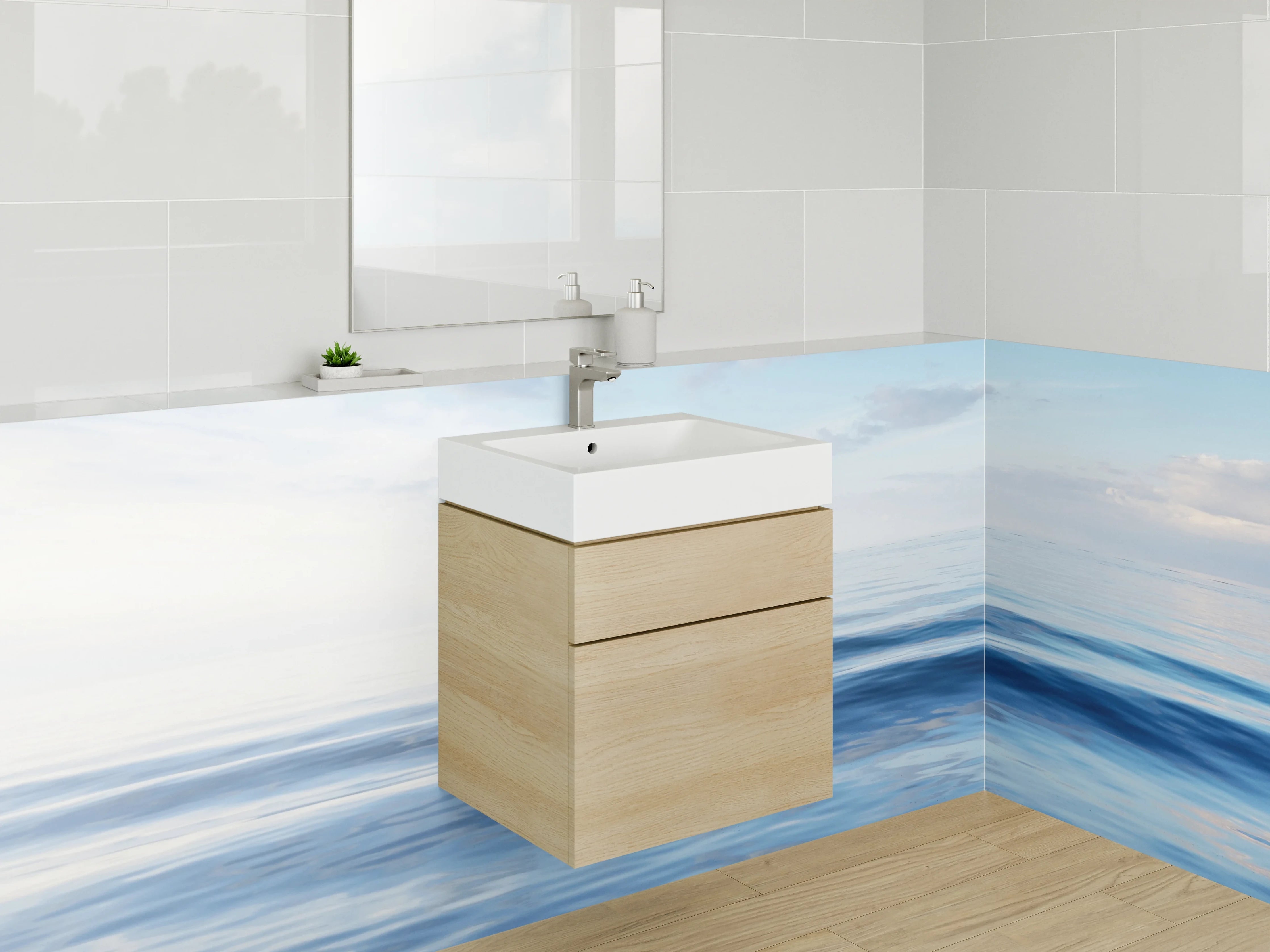 Waschbecken-Rückwand - Blauer Horizont über ruhigem Wasser
