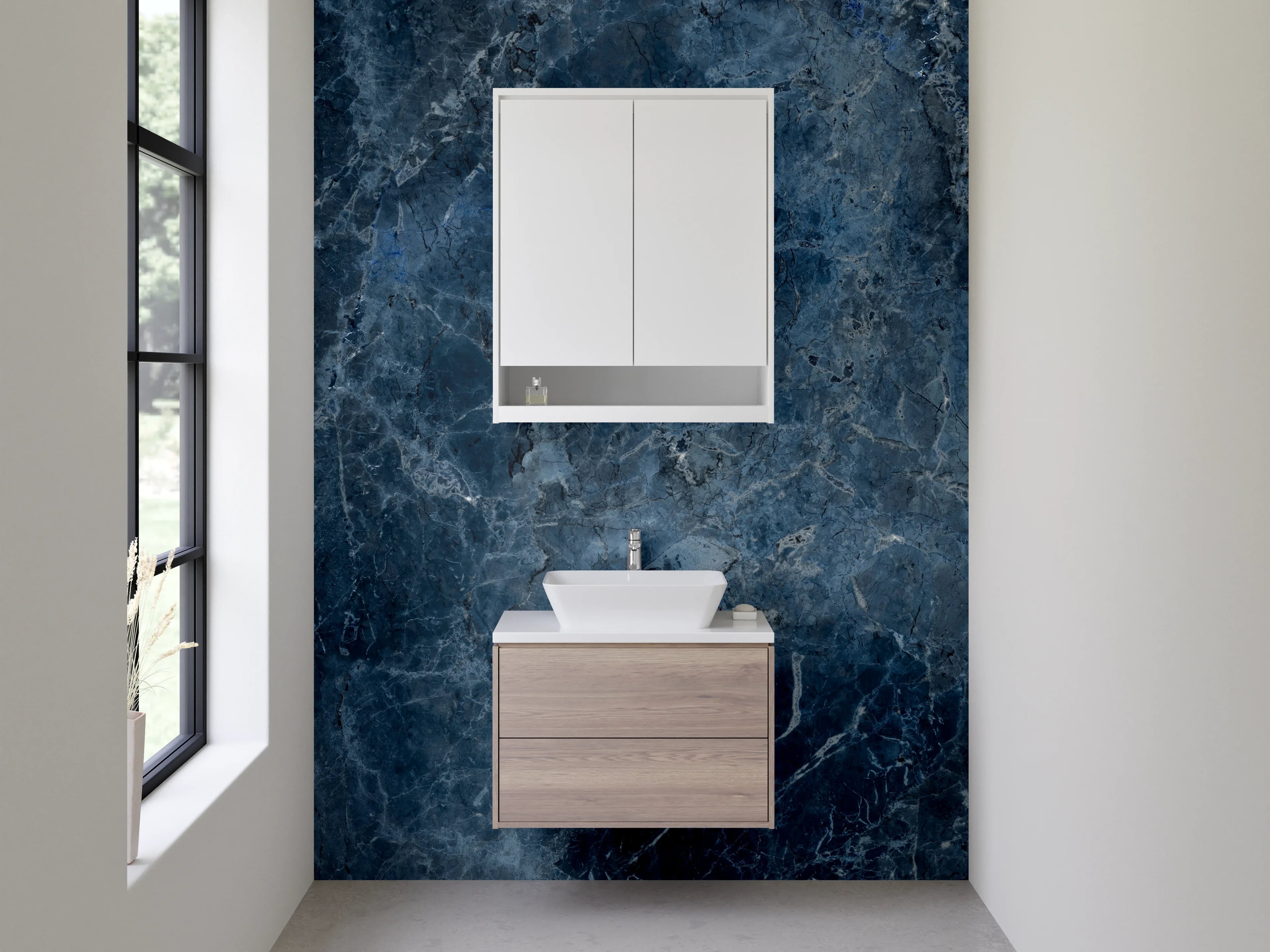 Waschbecken-Rückwand - Blauer Marmor Look für Bad & Küche