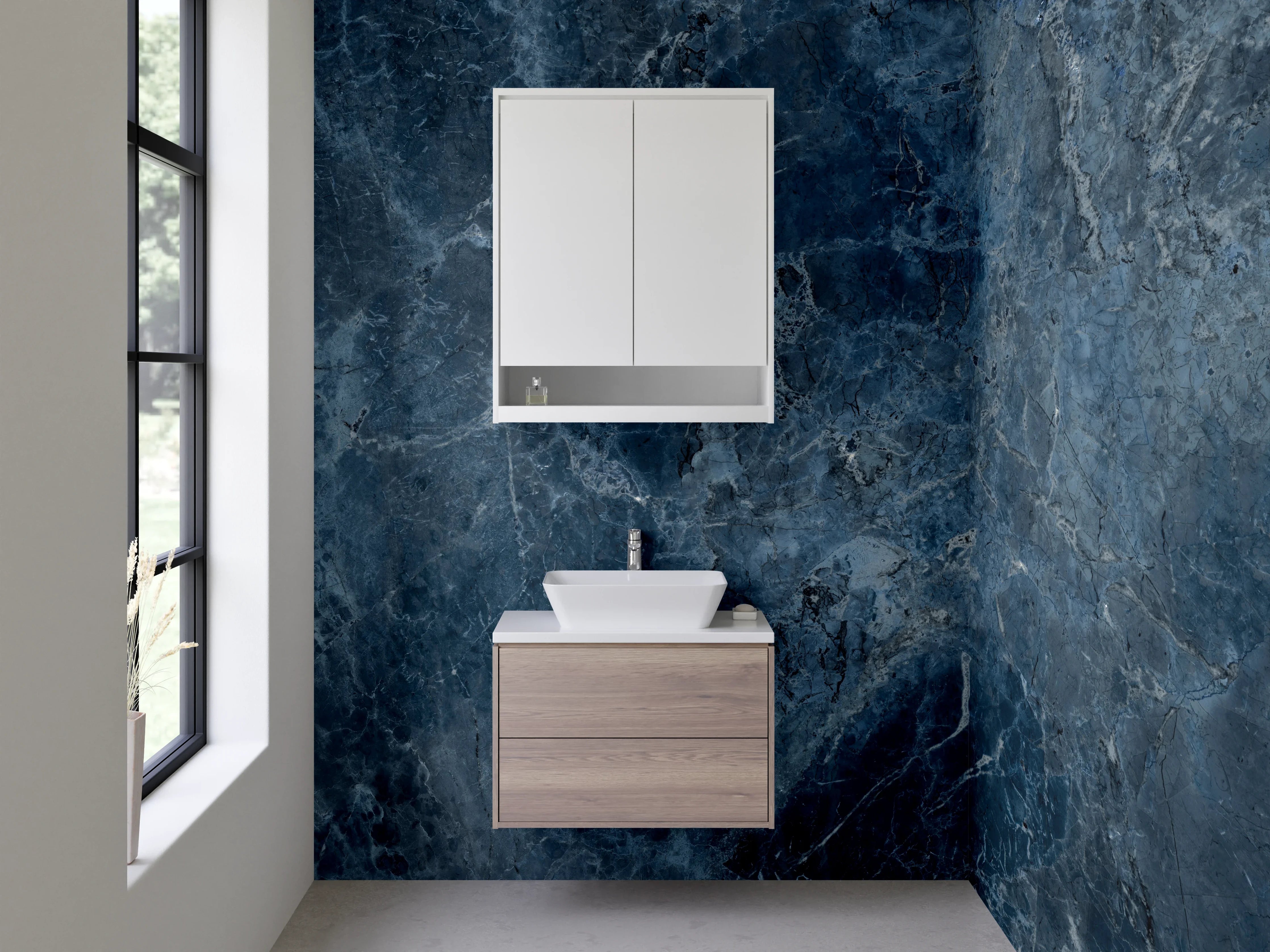 Waschbecken-Rückwand - Blauer Marmor Look für Bad & Küche