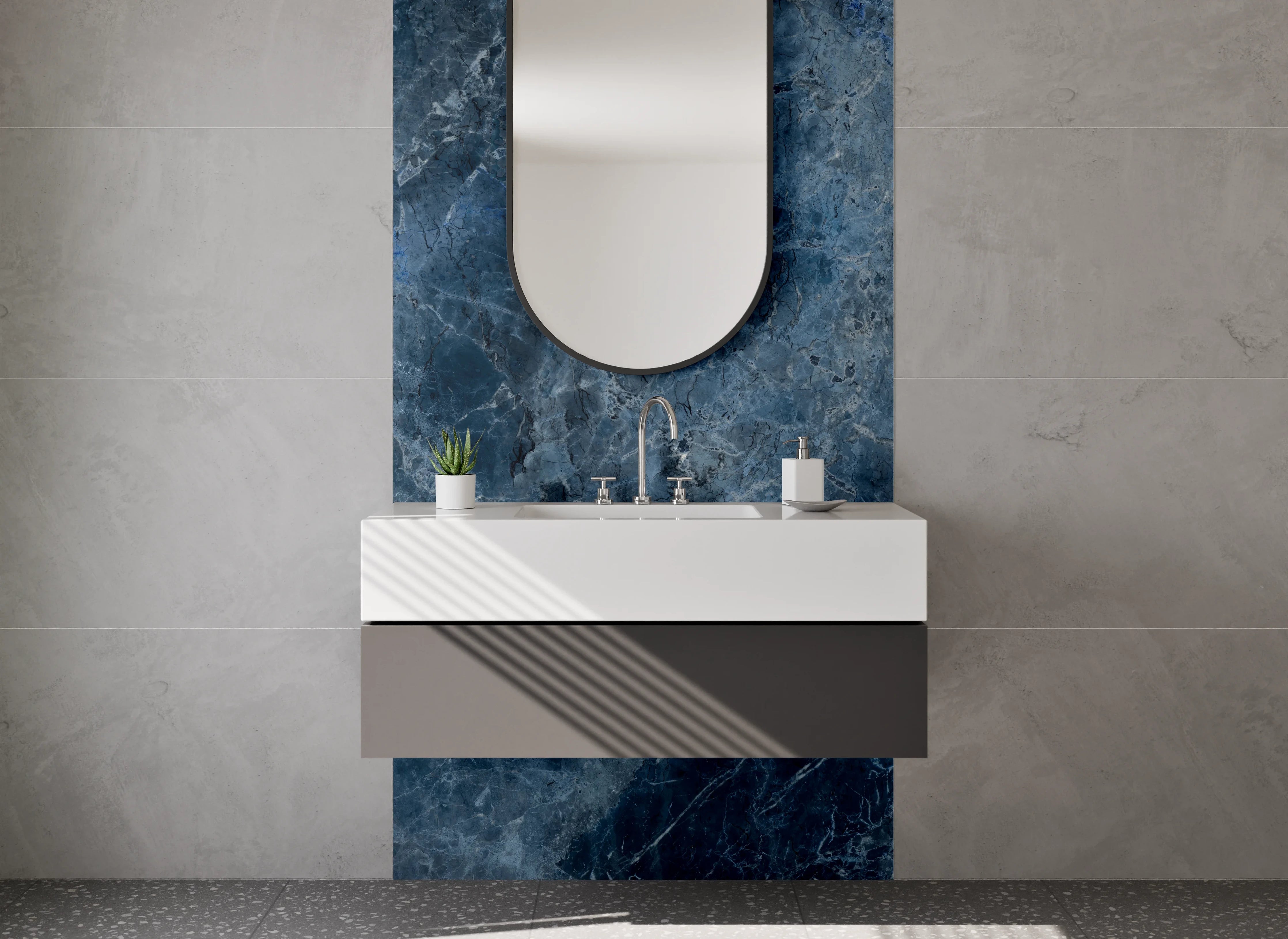 Waschbecken-Rückwand - Blauer Marmor Look für Bad & Küche