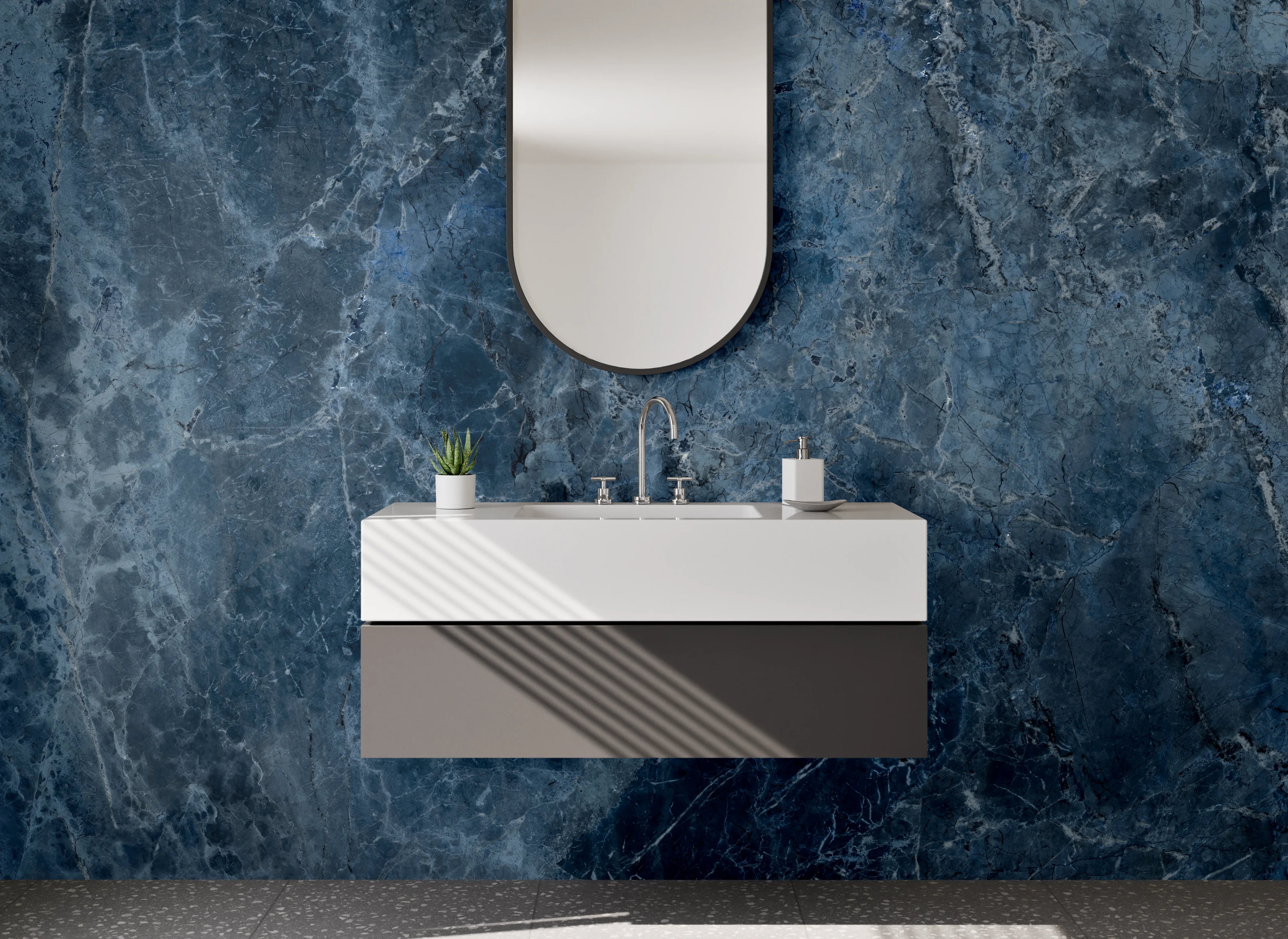 Waschbecken-Rückwand - Blauer Marmor Look für Bad & Küche