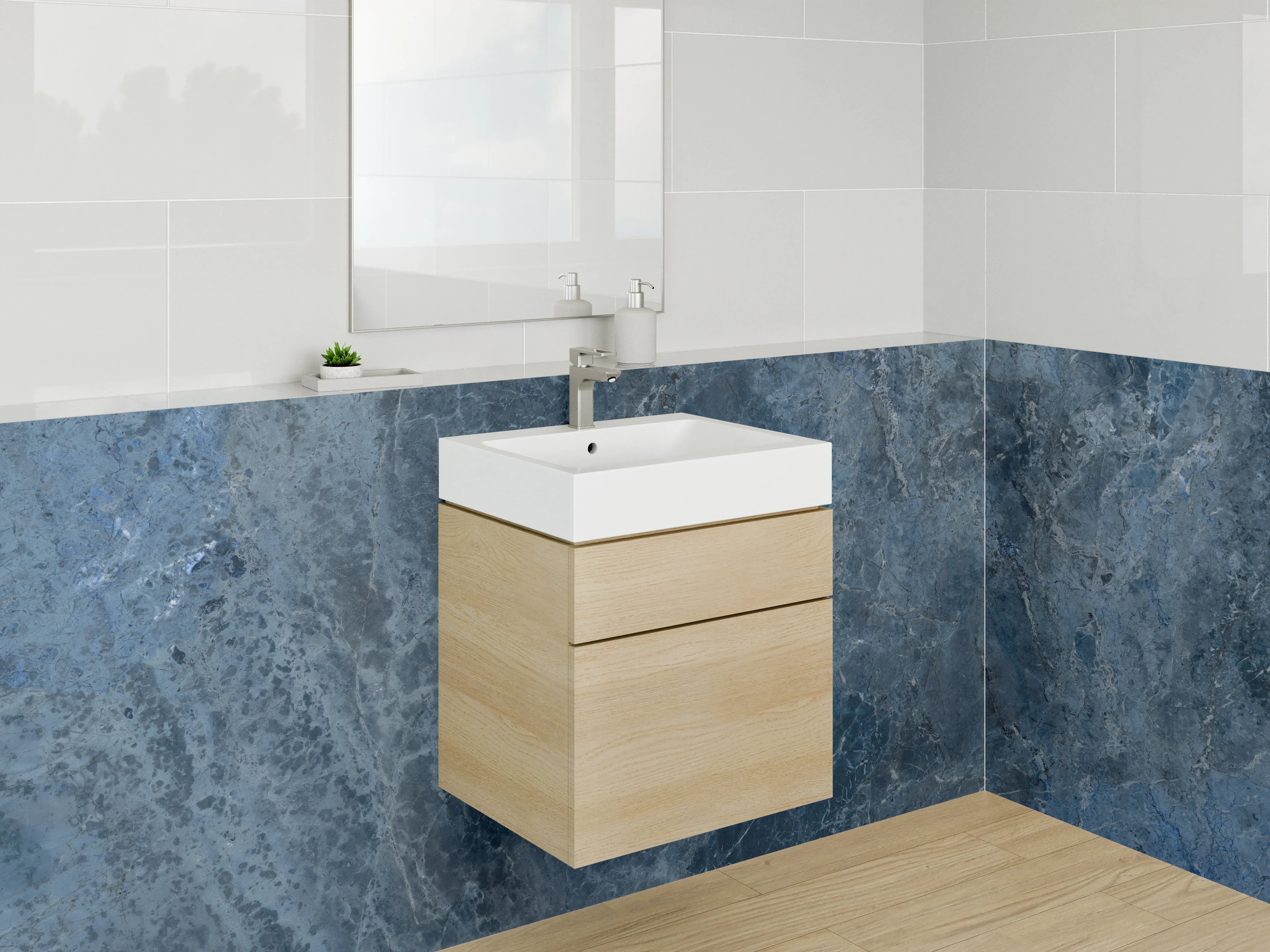 Waschbecken-Rückwand - Blauer Marmor Look für Bad & Küche