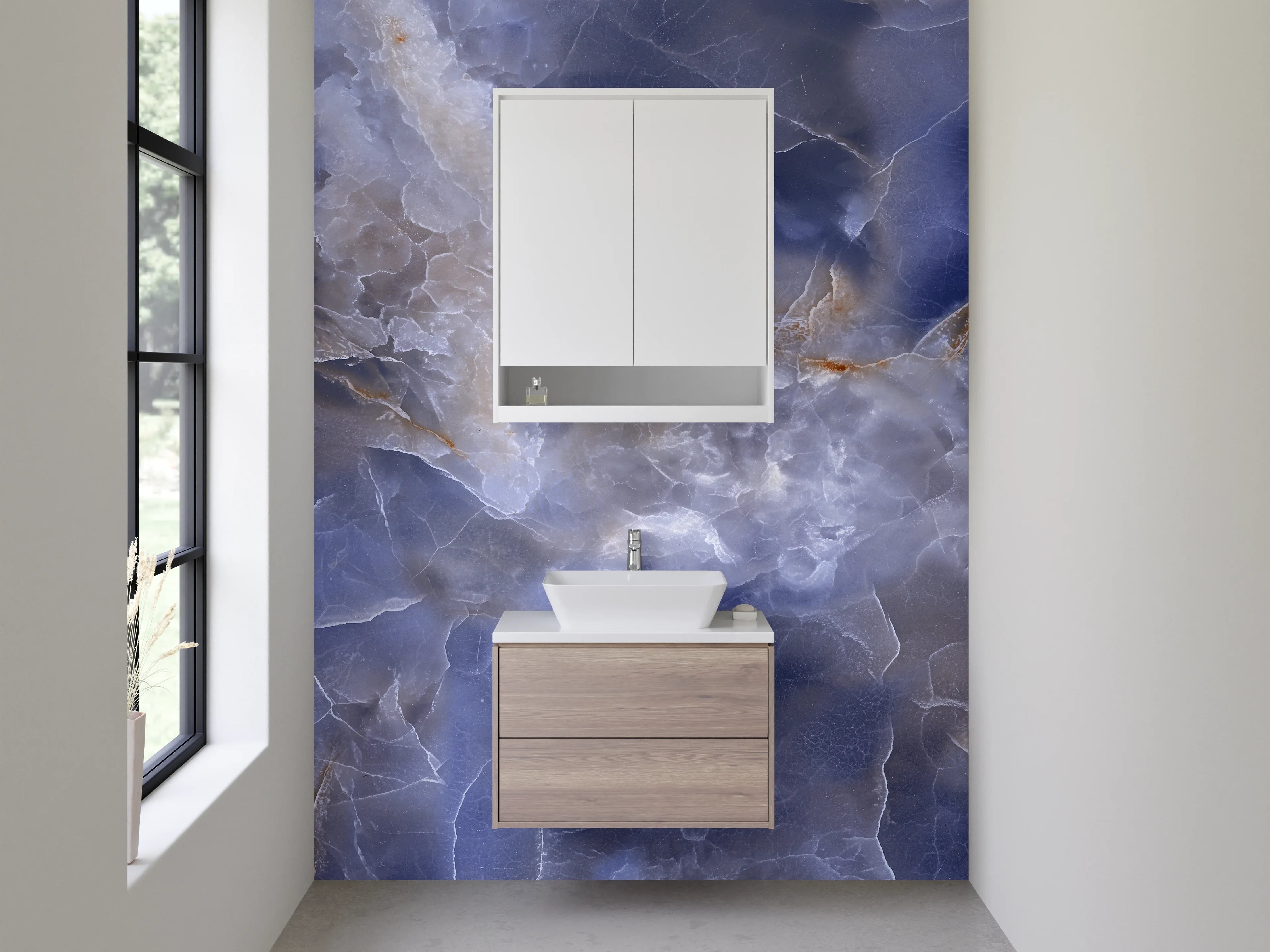 Waschbecken-Rückwand - Blauer Onyx Marmor Optik