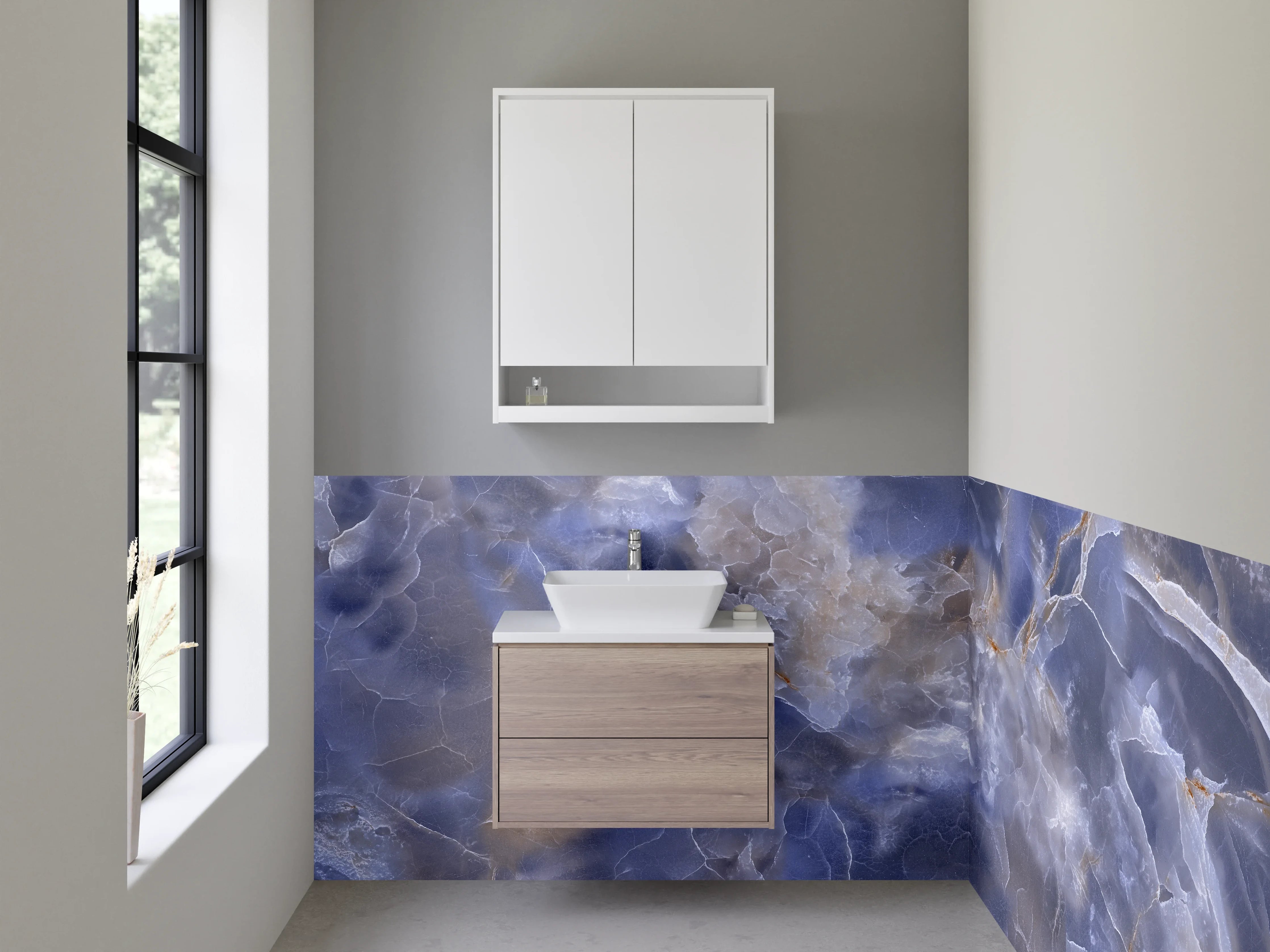 Waschbecken-Rückwand - Blauer Onyx Marmor Optik