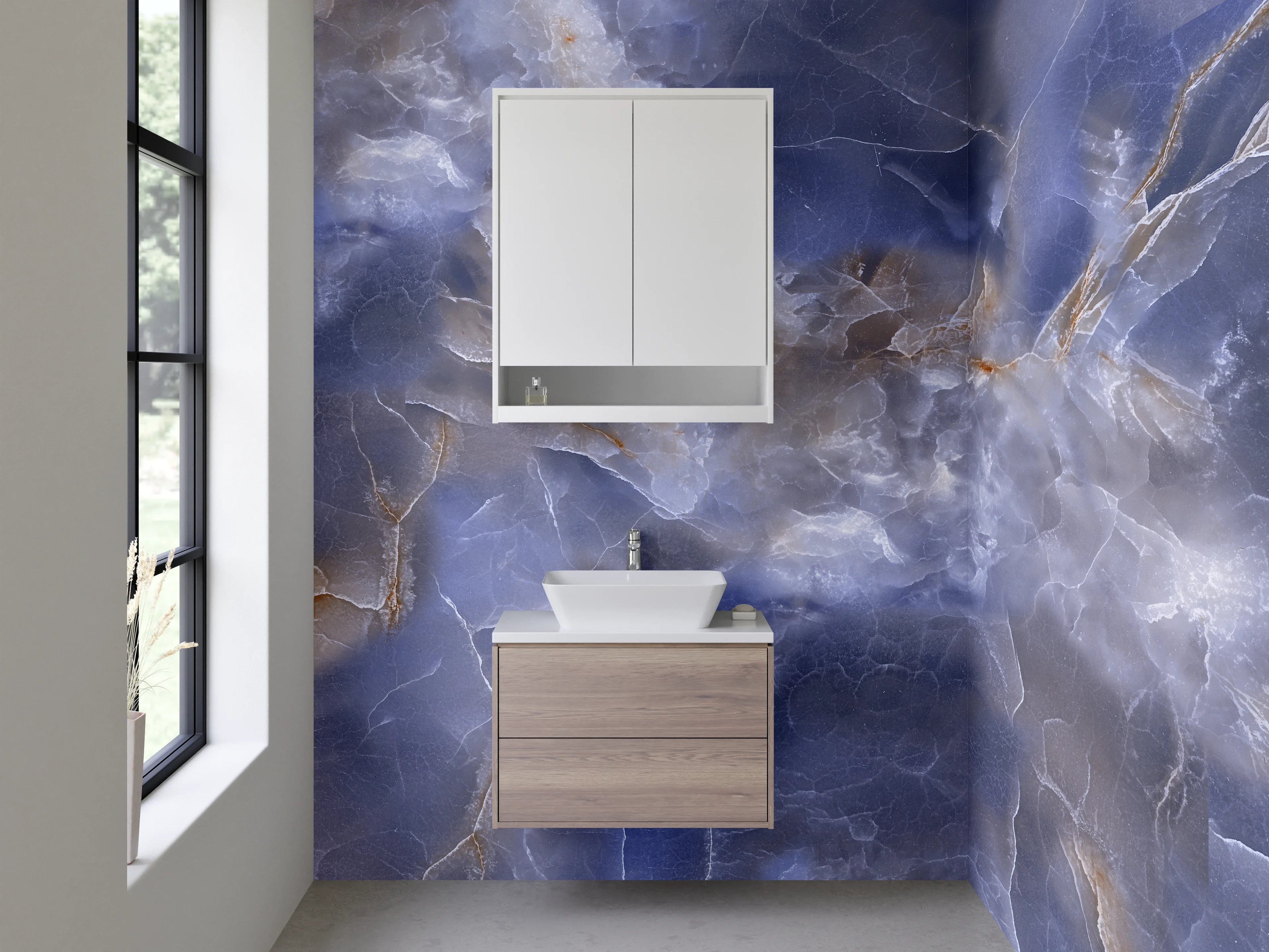 Waschbecken-Rückwand - Blauer Onyx Marmor Optik