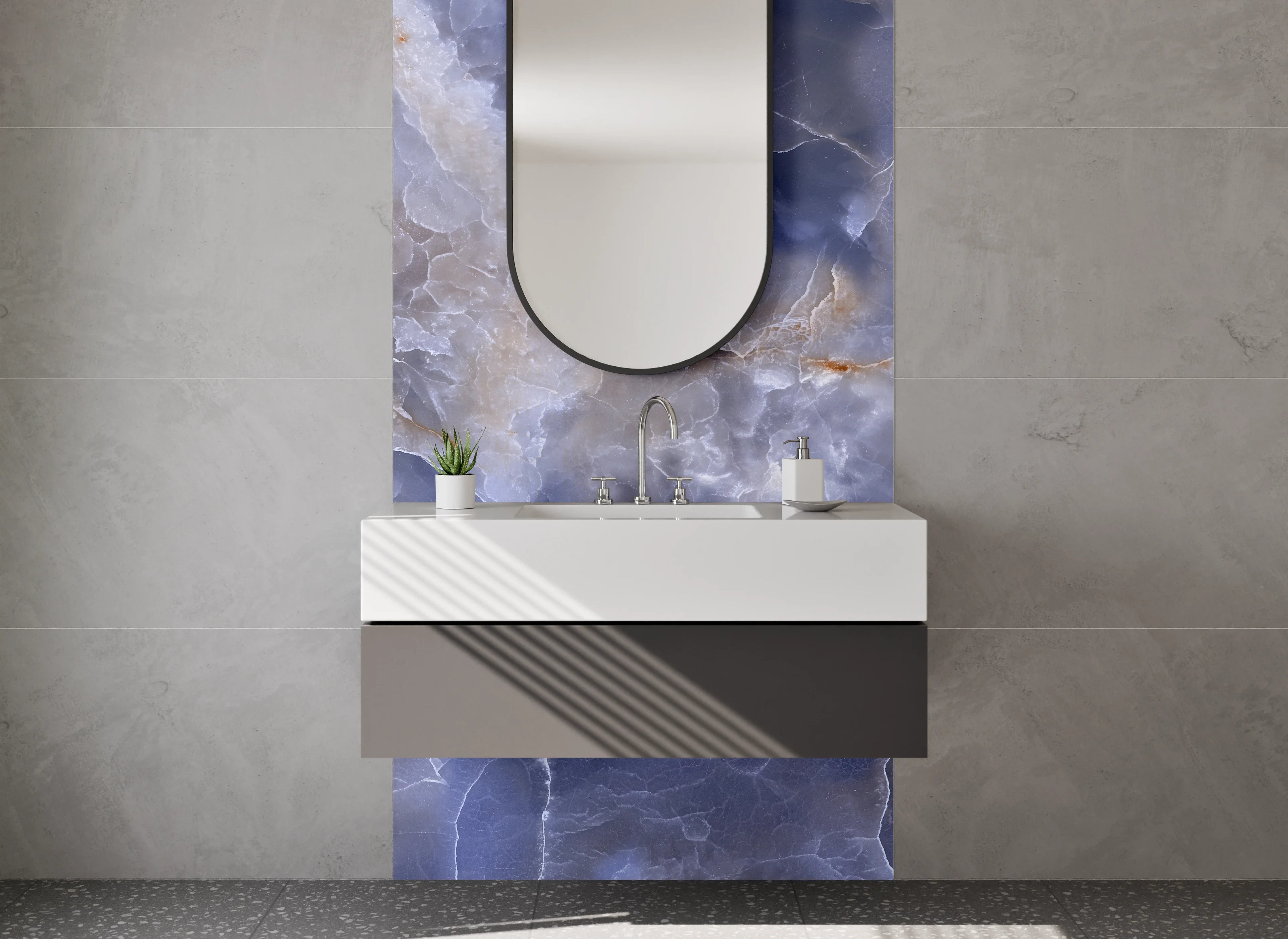 Waschbecken-Rückwand - Blauer Onyx Marmor Optik