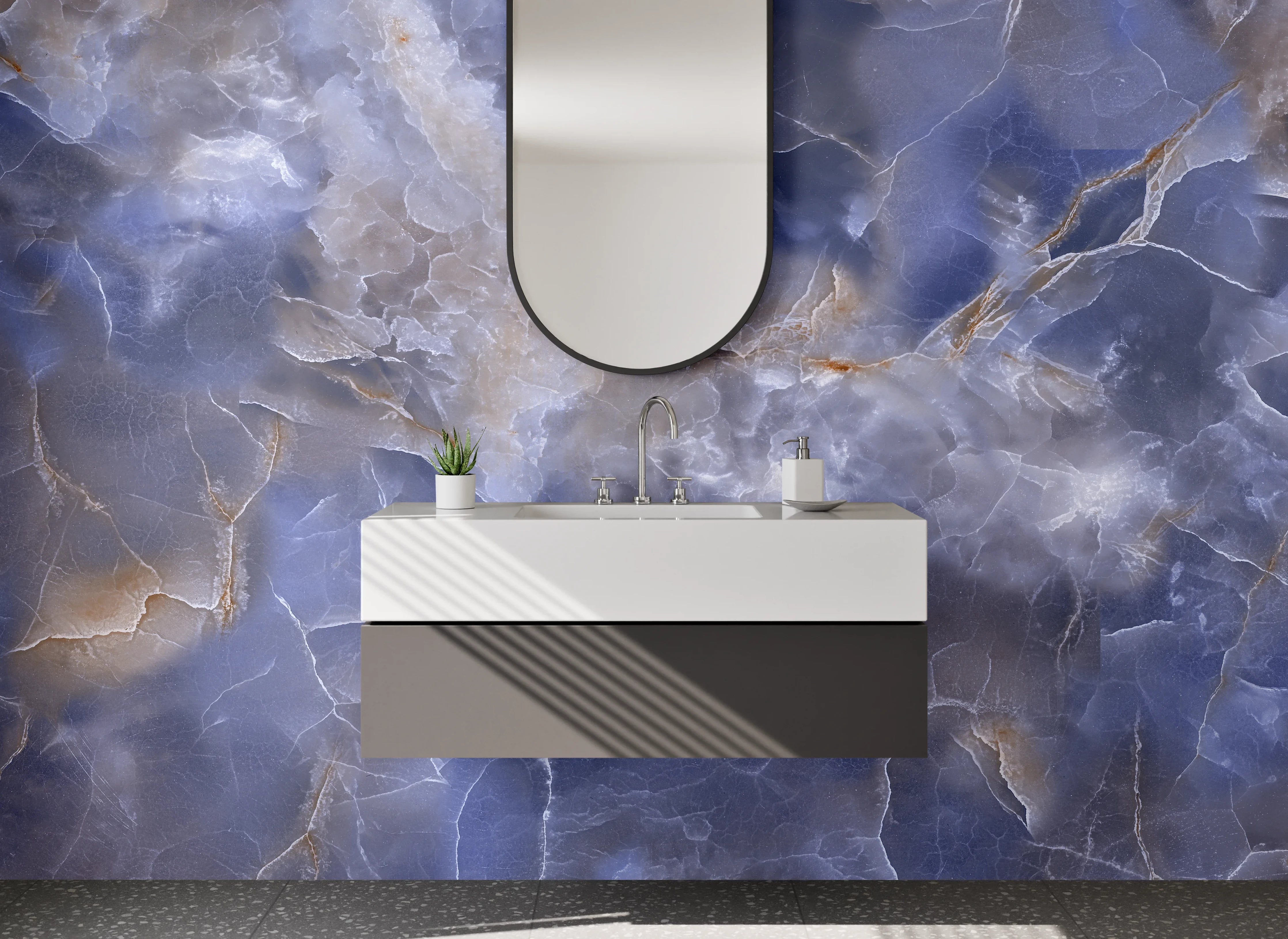 Waschbecken-Rückwand - Blauer Onyx Marmor Optik