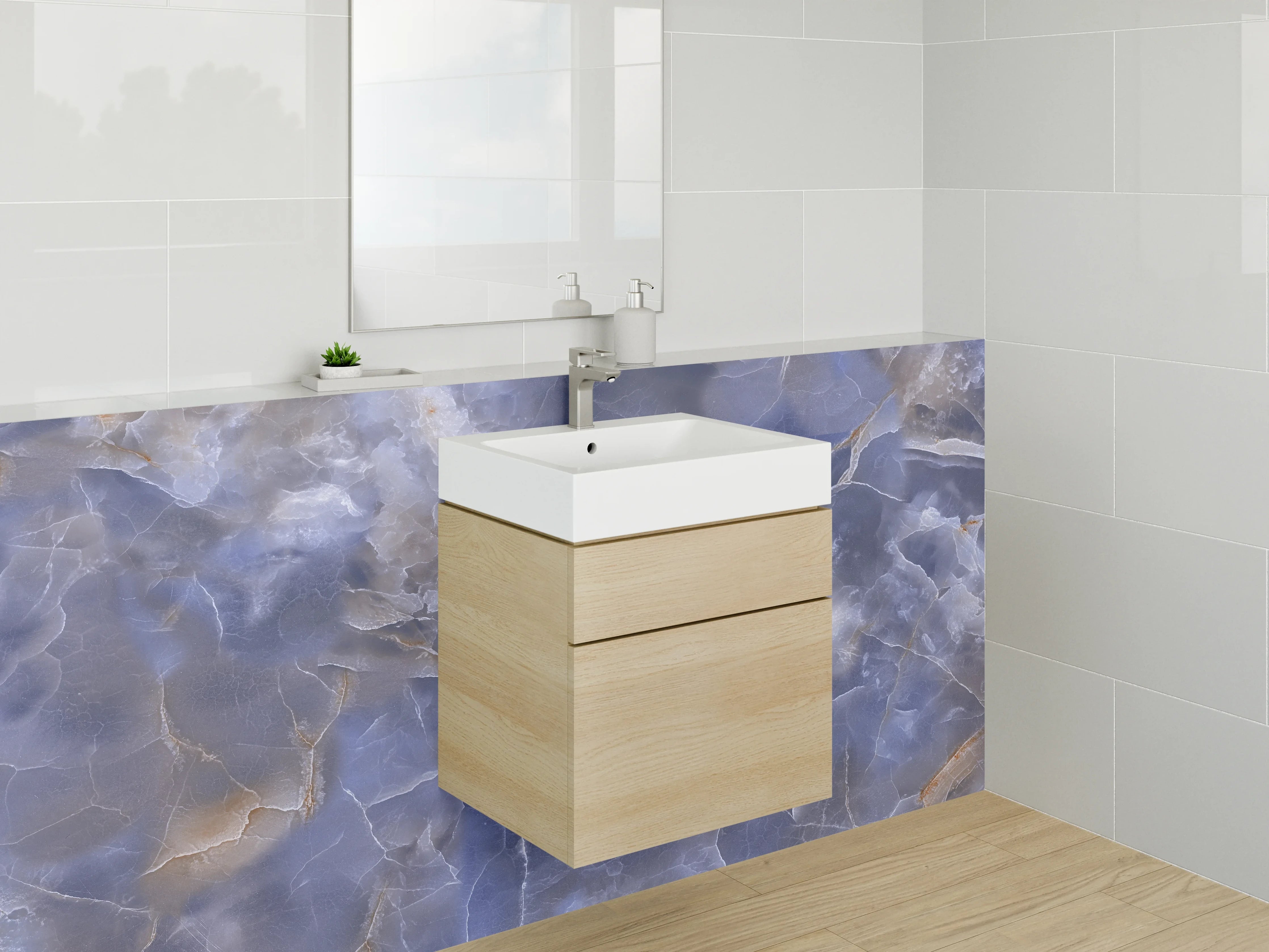 Waschbecken-Rückwand - Blauer Onyx Marmor Optik