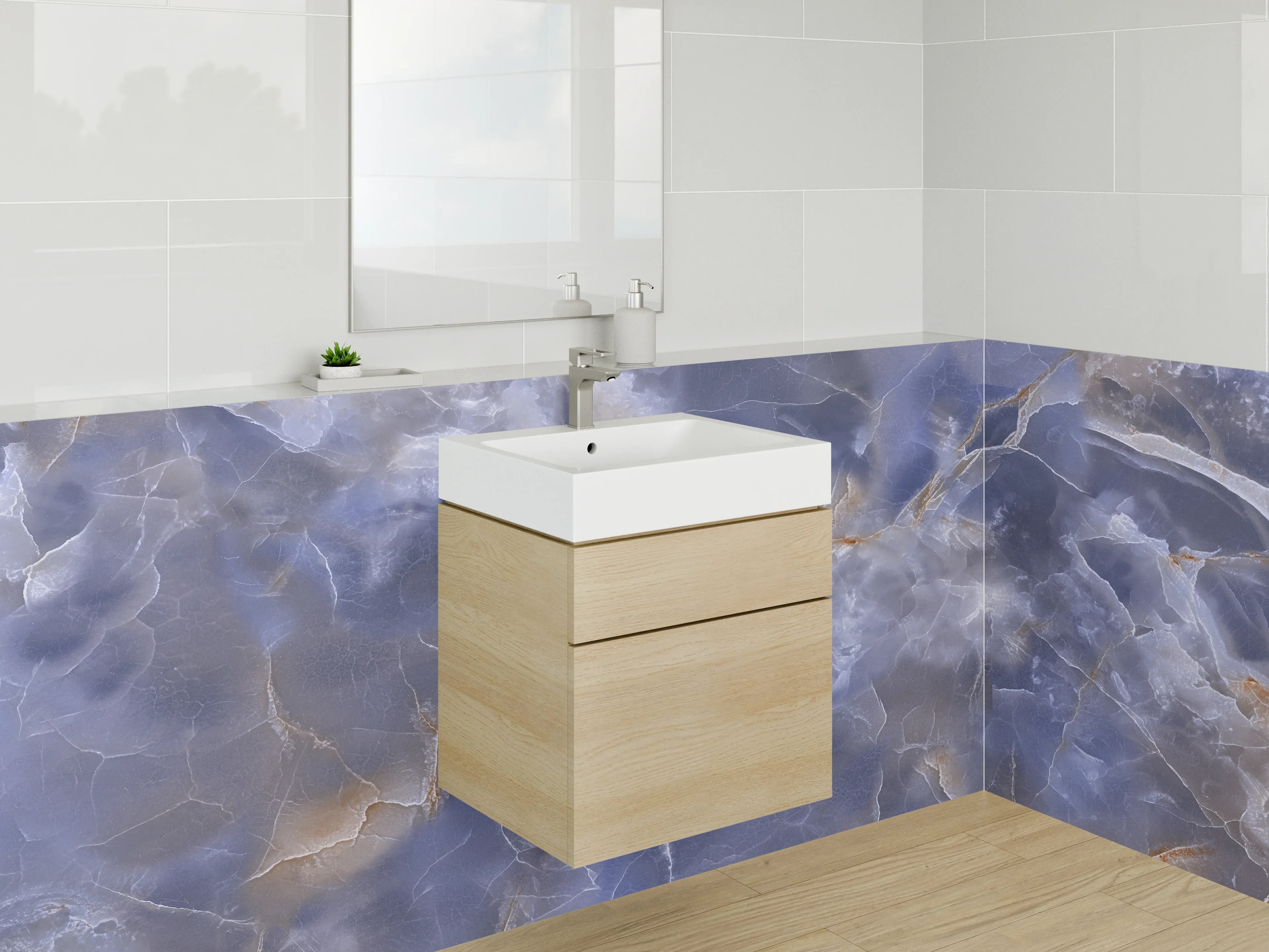 Waschbecken-Rückwand - Blauer Onyx Marmor Optik