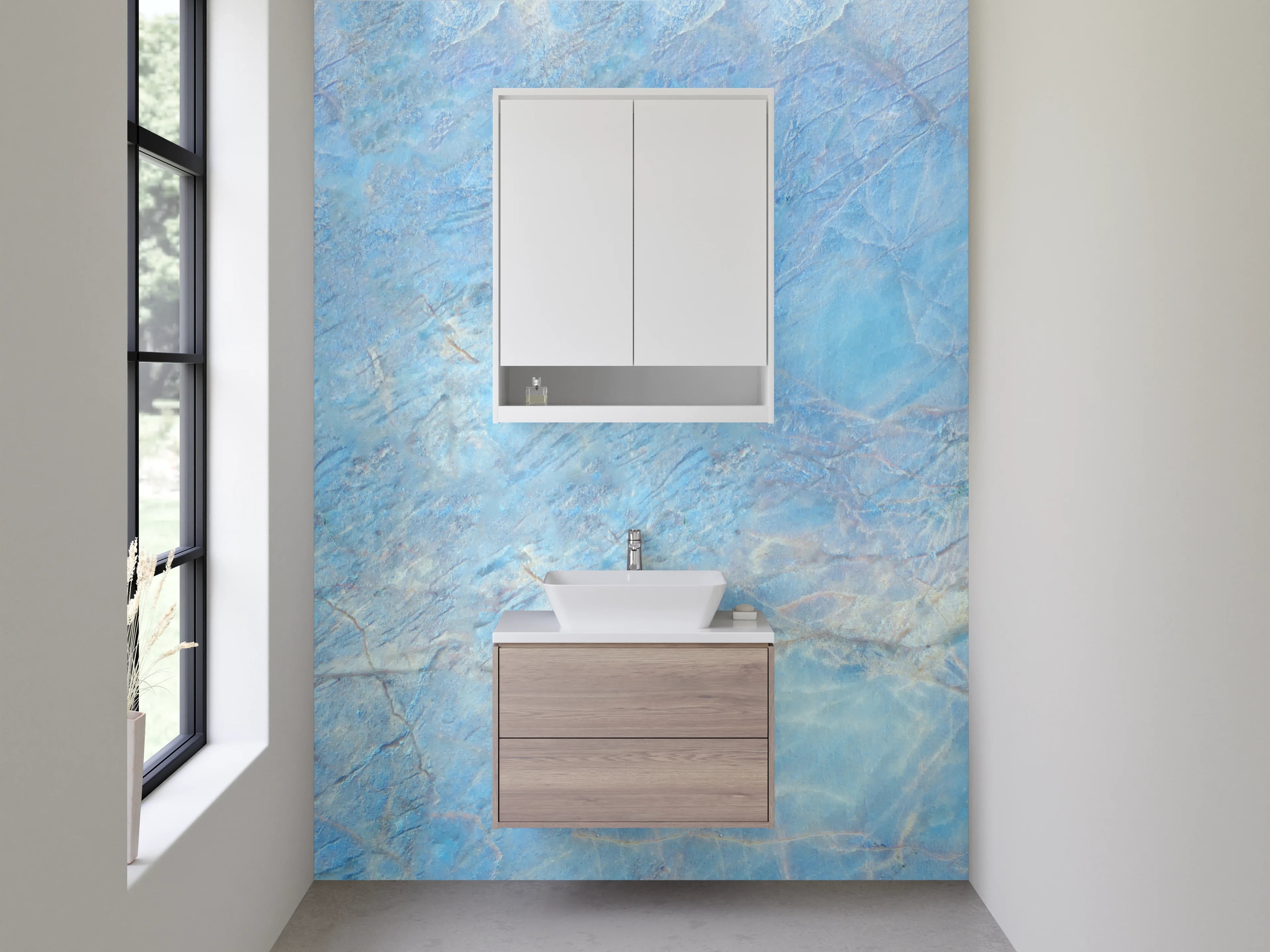 Waschbecken-Rückwand - Blauer abstrakter Naturstein-Look