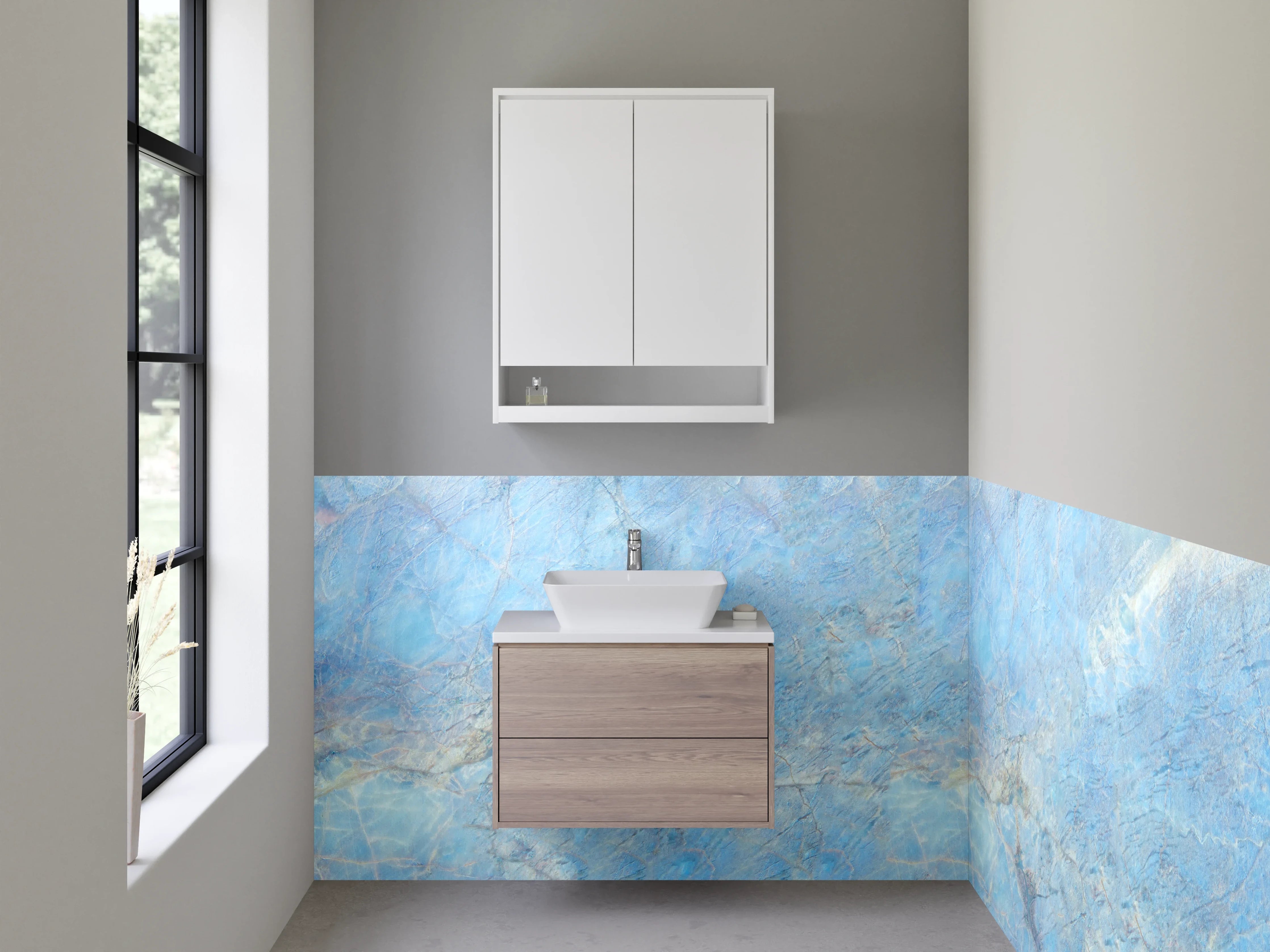 Waschbecken-Rückwand - Blauer abstrakter Naturstein-Look