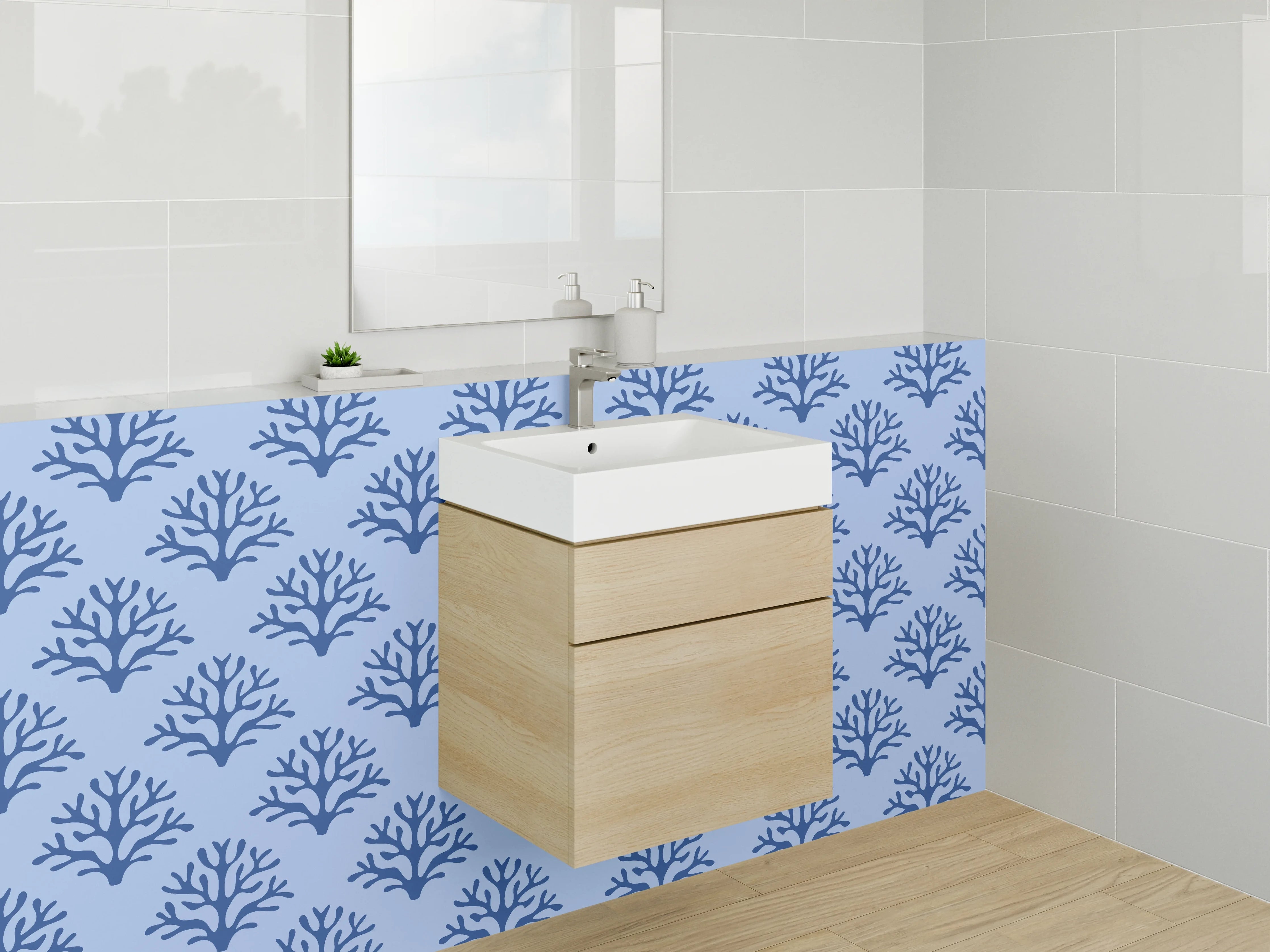 Waschbecken-Rückwand - Blaues Coral-Muster