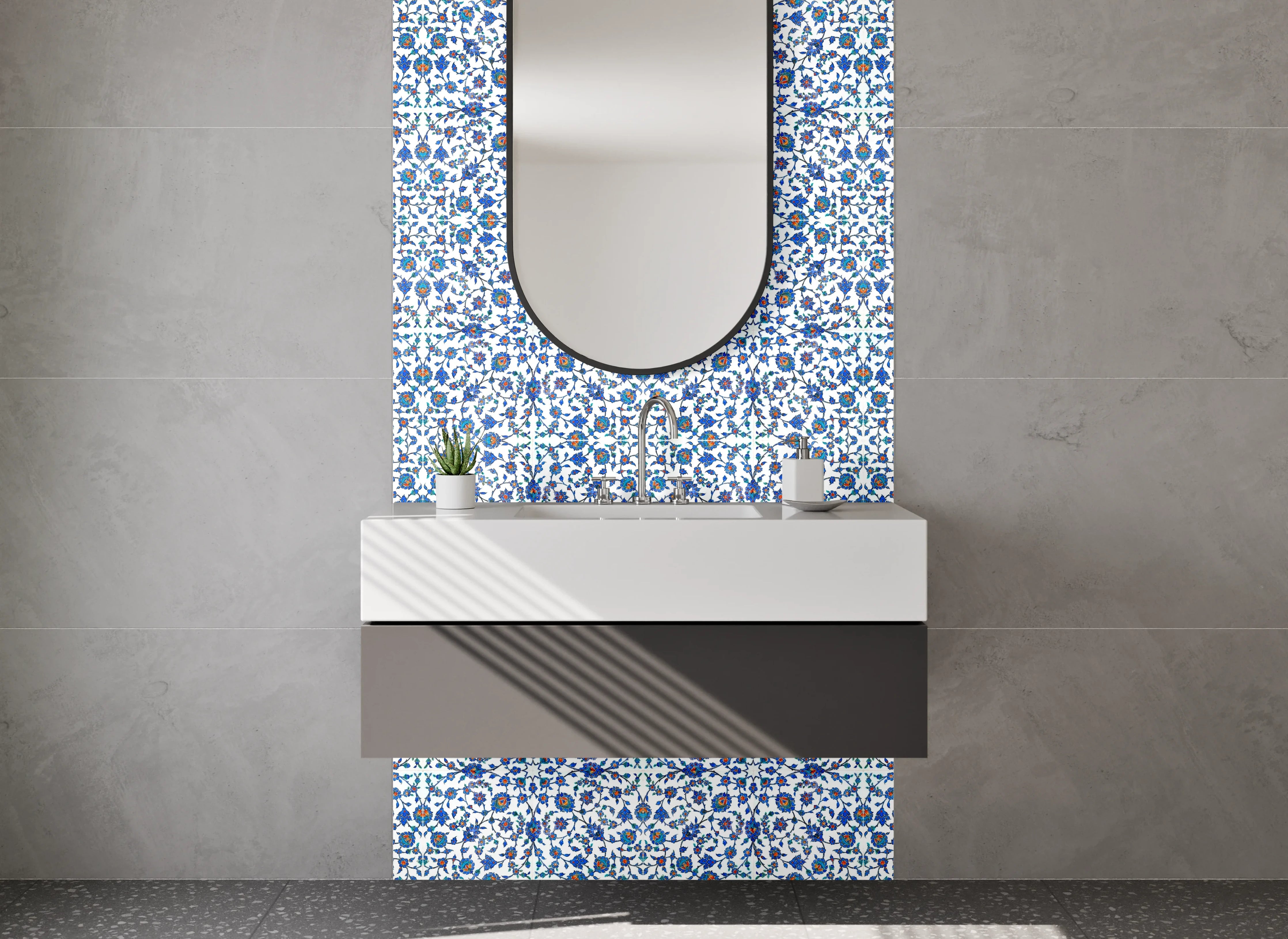 Waschbecken-Rückwand - Blaues Mosaik Muster Fliesenoptik